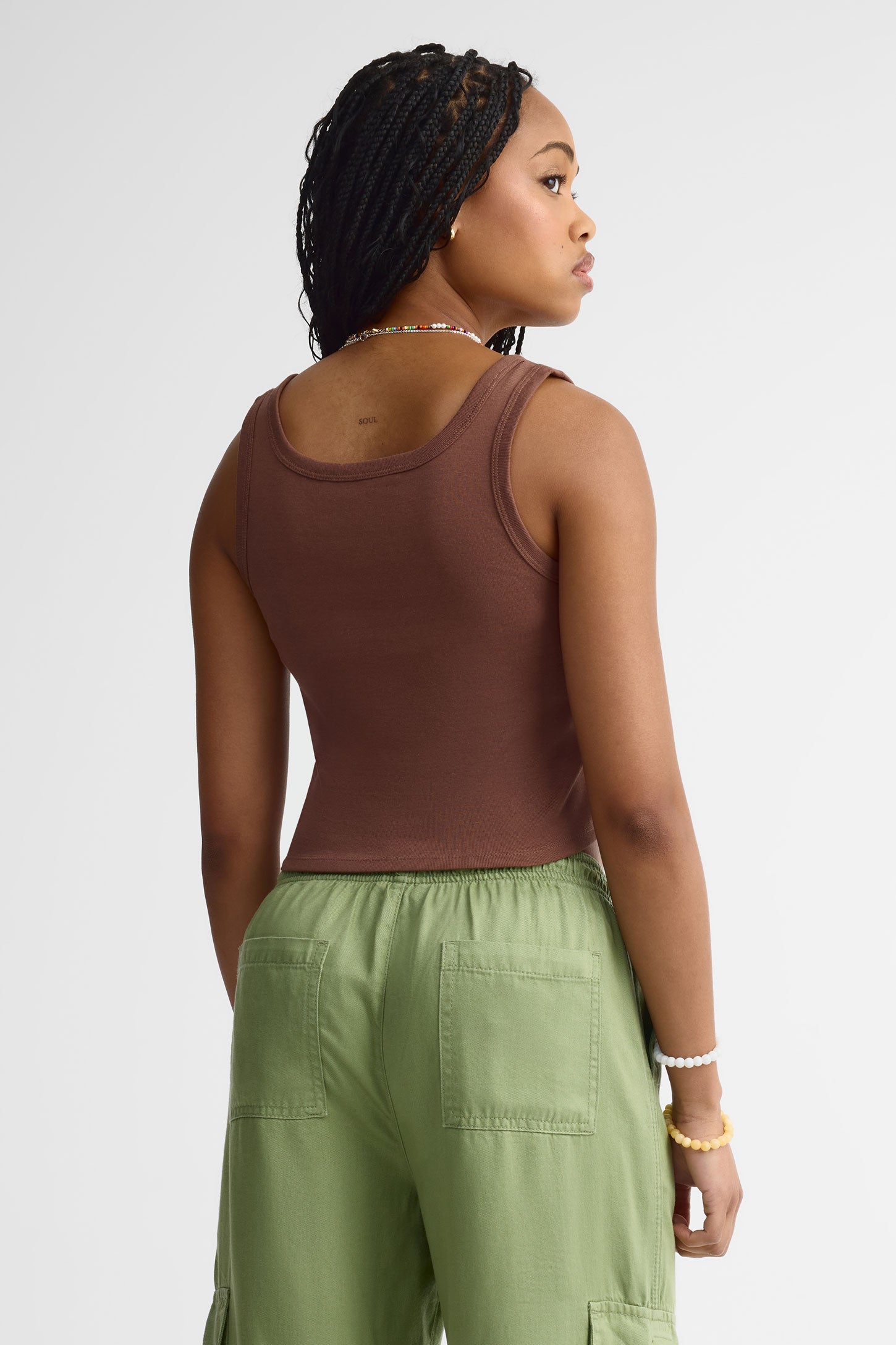Camisole col dégagé coton - Femme && BRUN