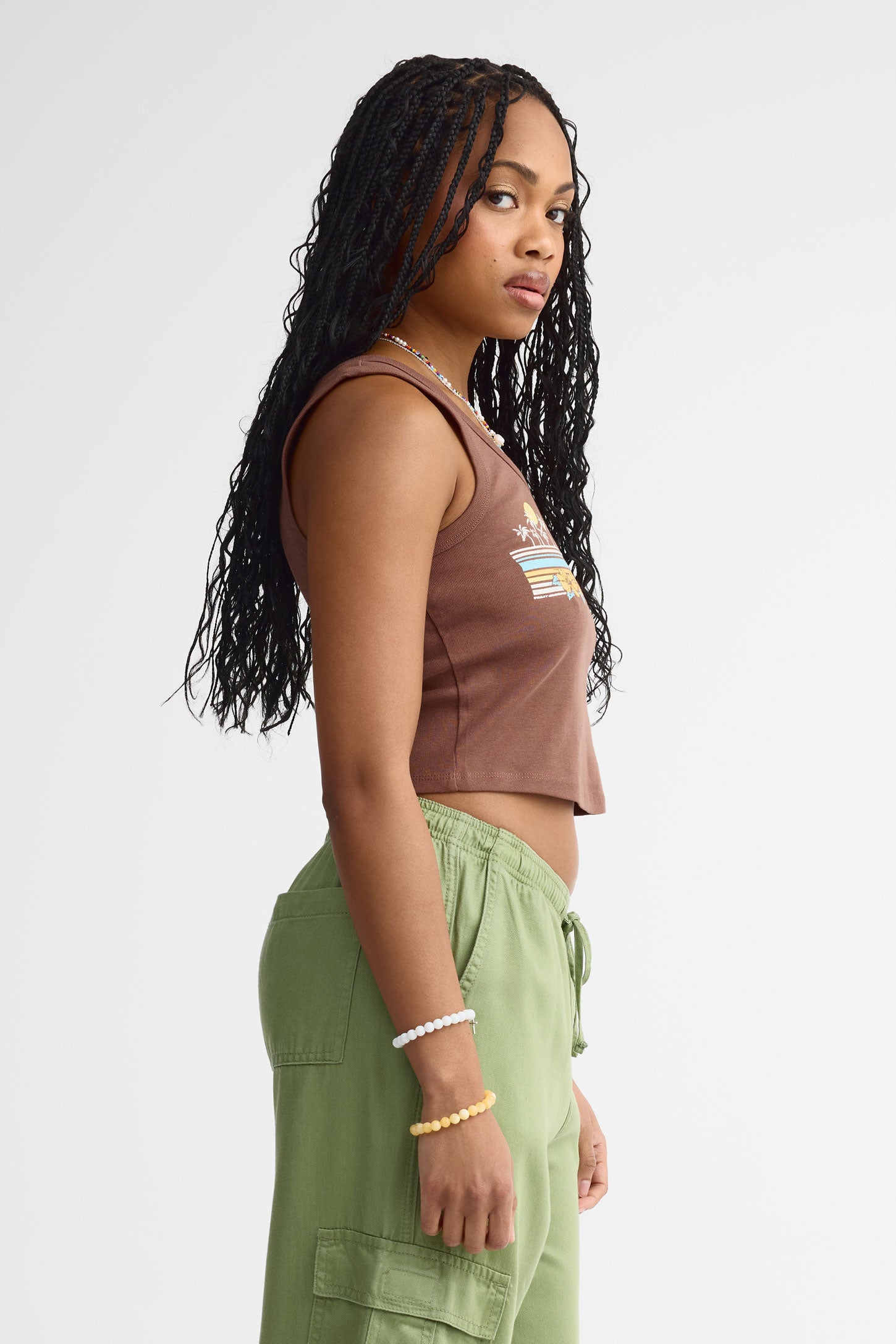 Camisole col dégagé coton - Femme && BRUN