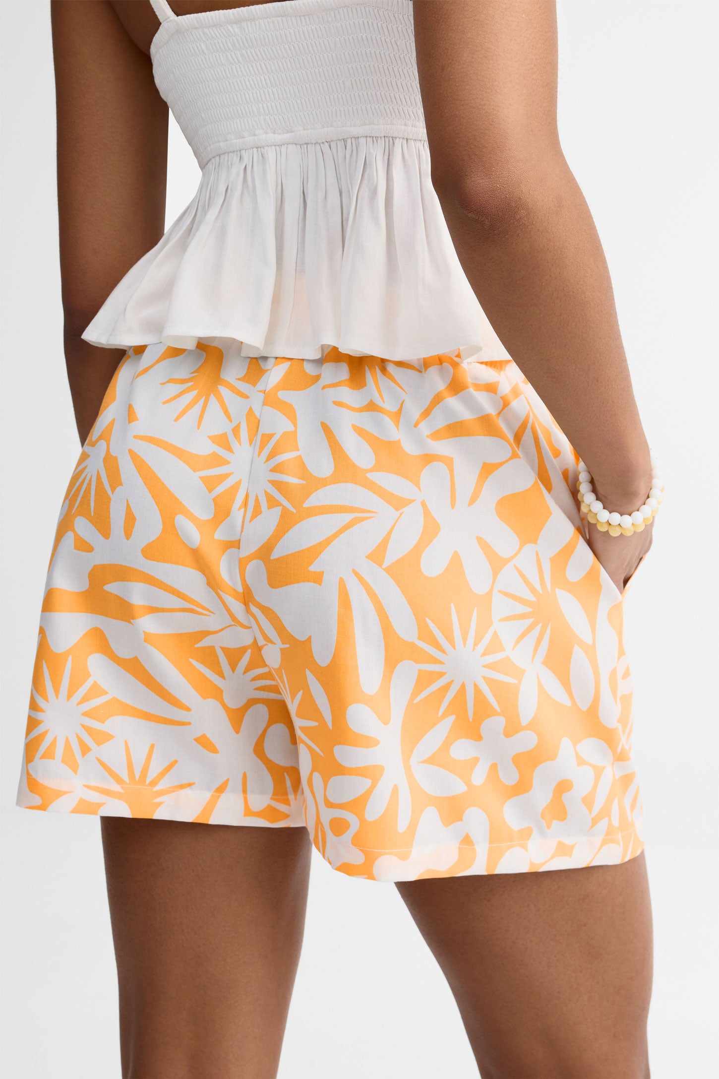 Short taille haute challis- Femme && JAUNE/MULTI