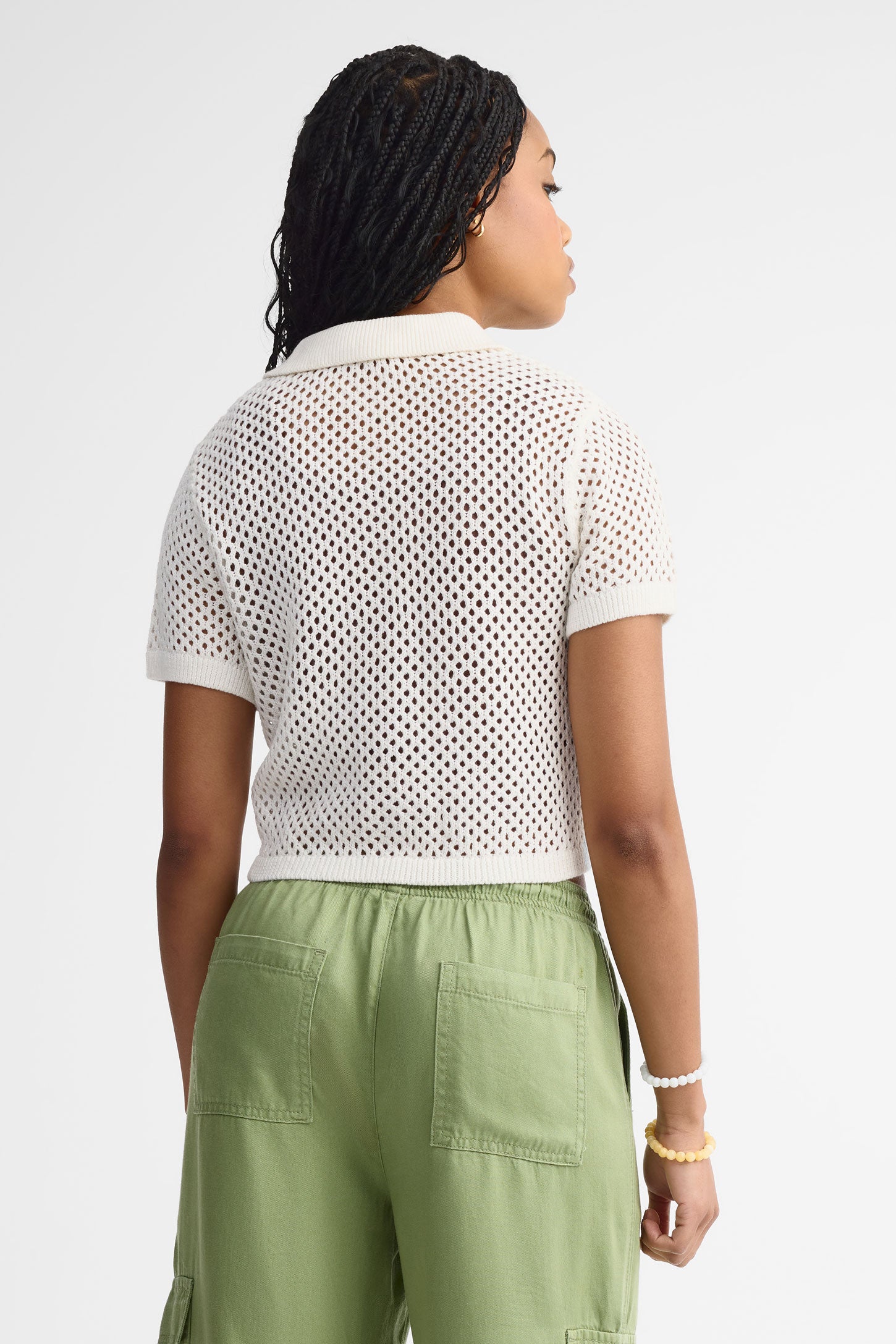 Chemisier manches courtes en crochet - Femme && BLANC