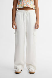 Pantalon cargo jambe large coton - Femme && BLANC