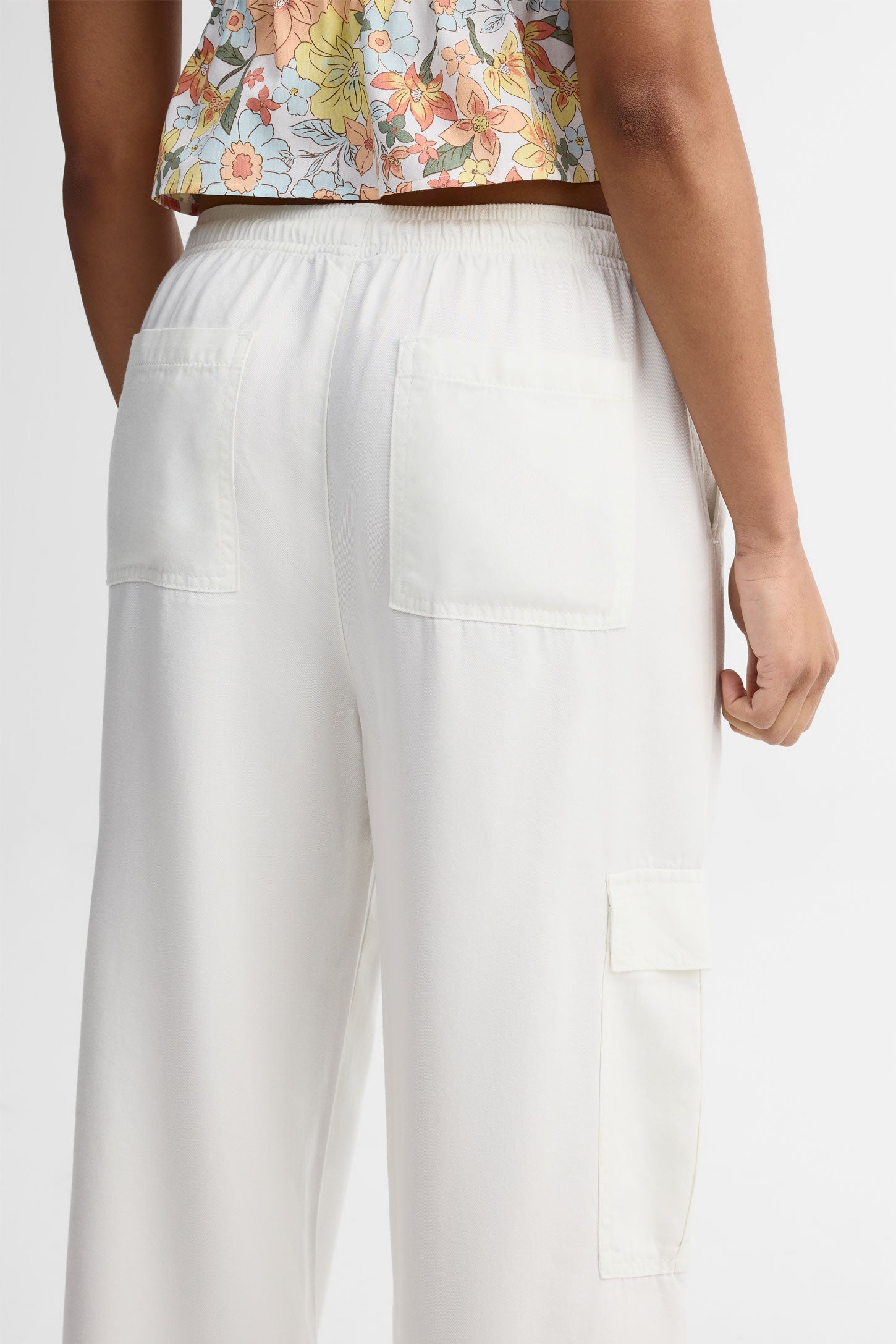 Pantalon cargo jambe large coton - Femme && BLANC