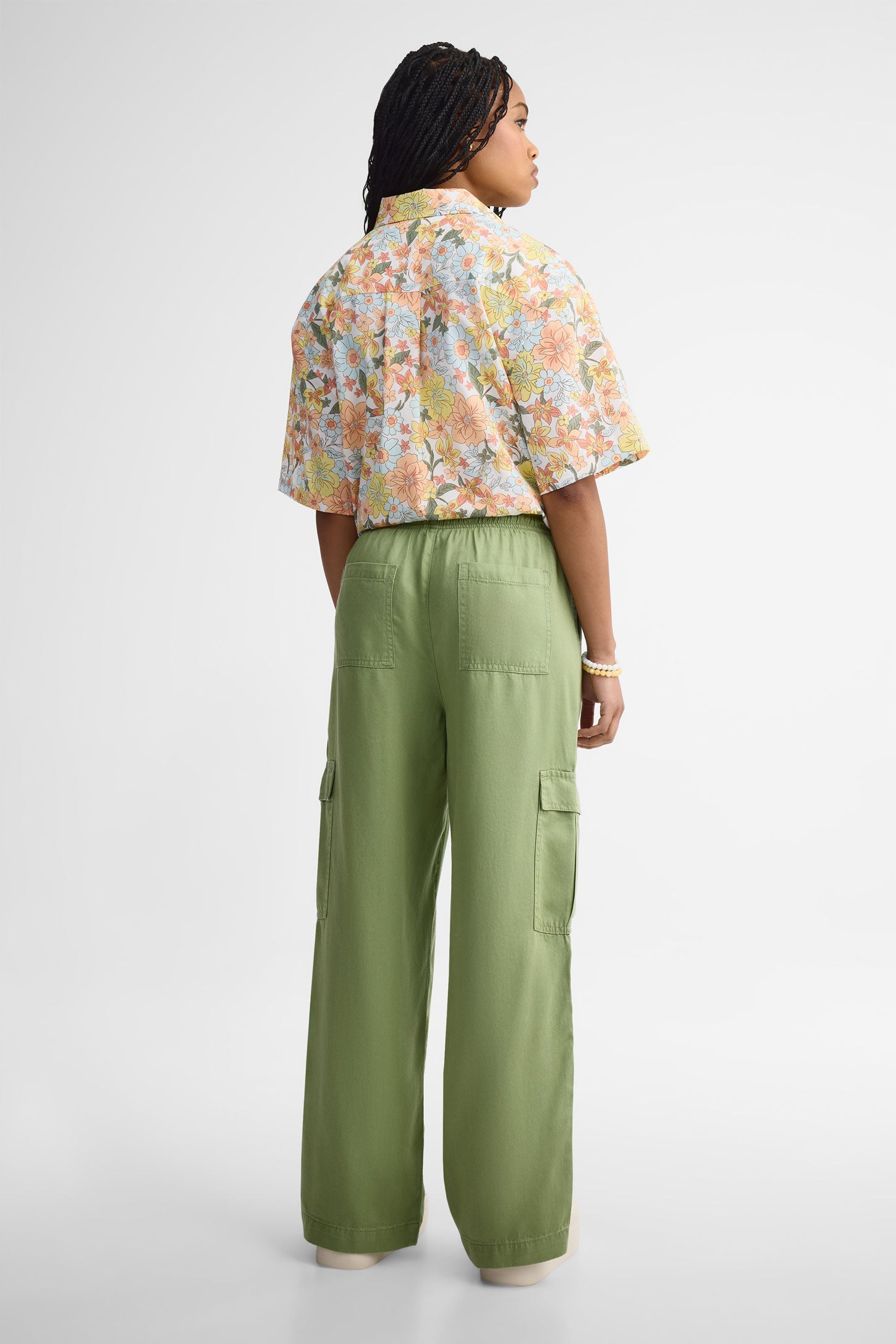 Pantalon cargo jambe large coton - Femme && VERT