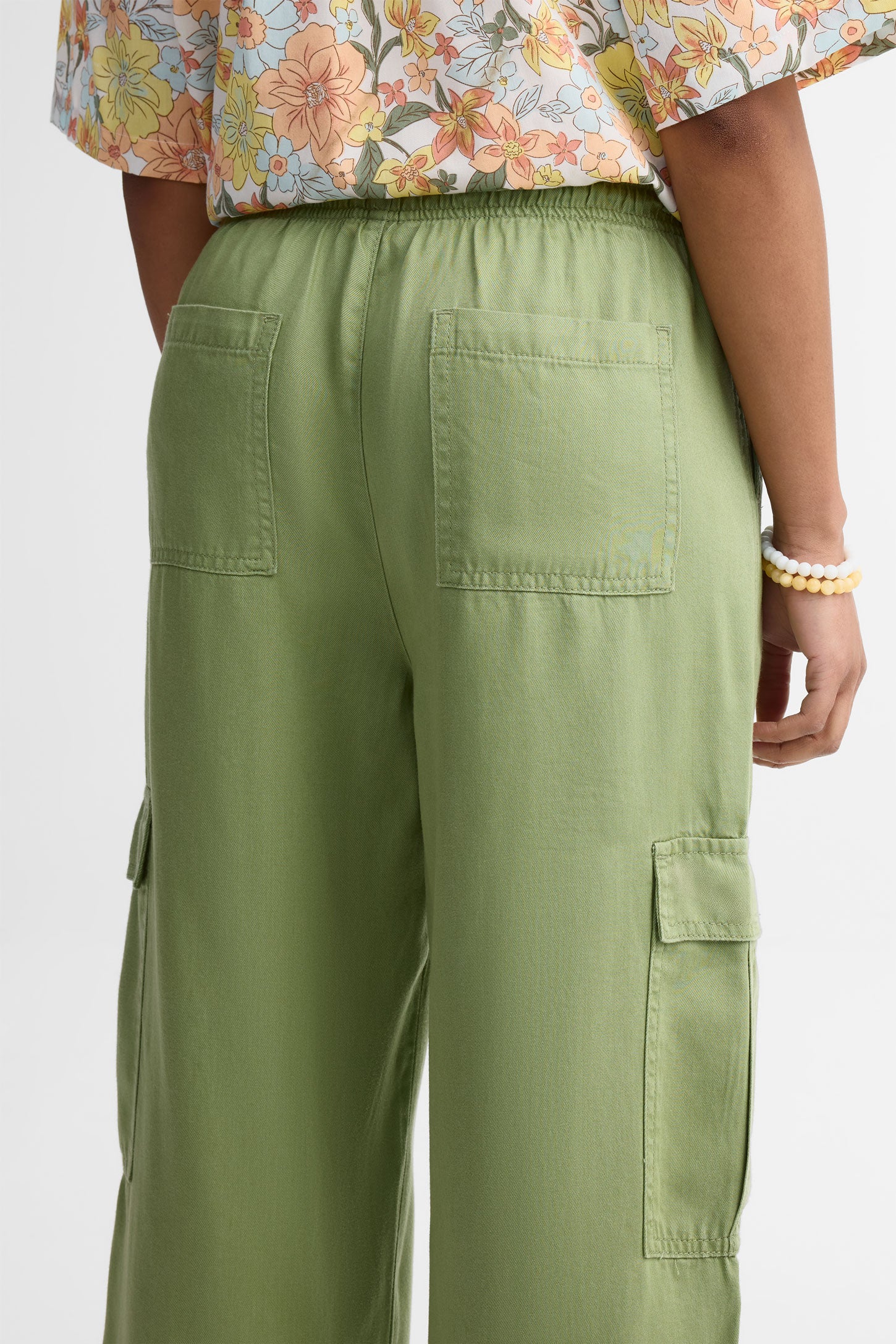 Pantalon cargo jambe large coton - Femme && VERT