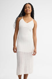 Robe midi en crochet - Femme && BLANC
