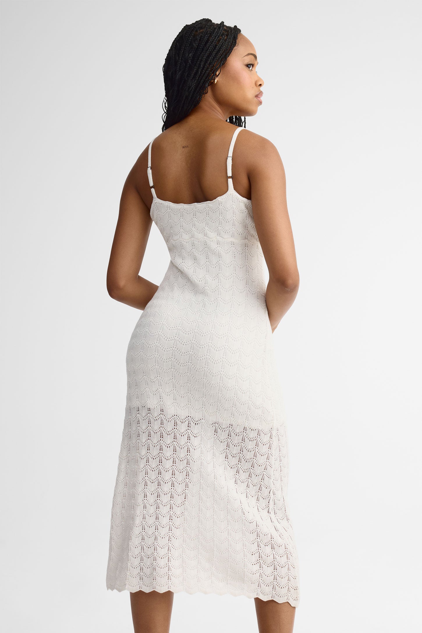 Robe midi en crochet - Femme && BLANC