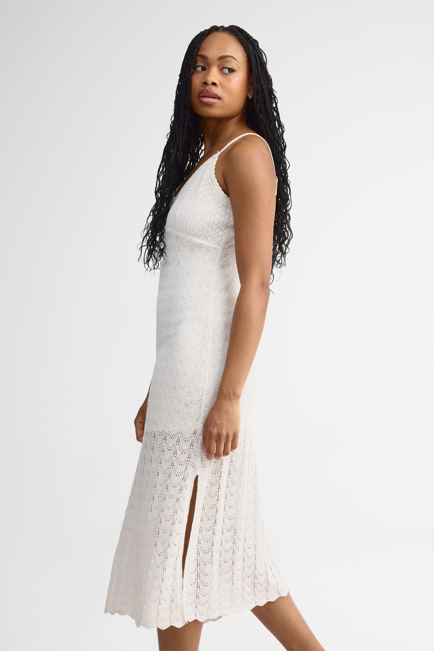 Robe midi en crochet - Femme && BLANC
