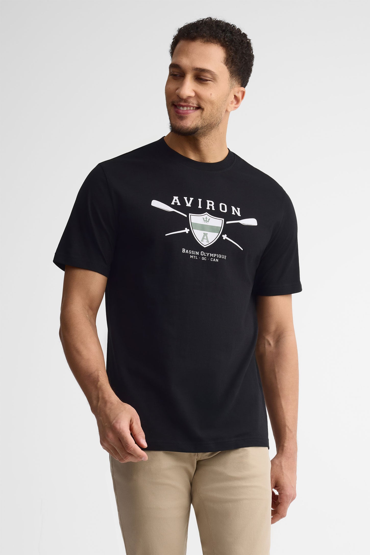 T-shirt col rond imprimé coton, 2/30$ - Homme && NOIR
