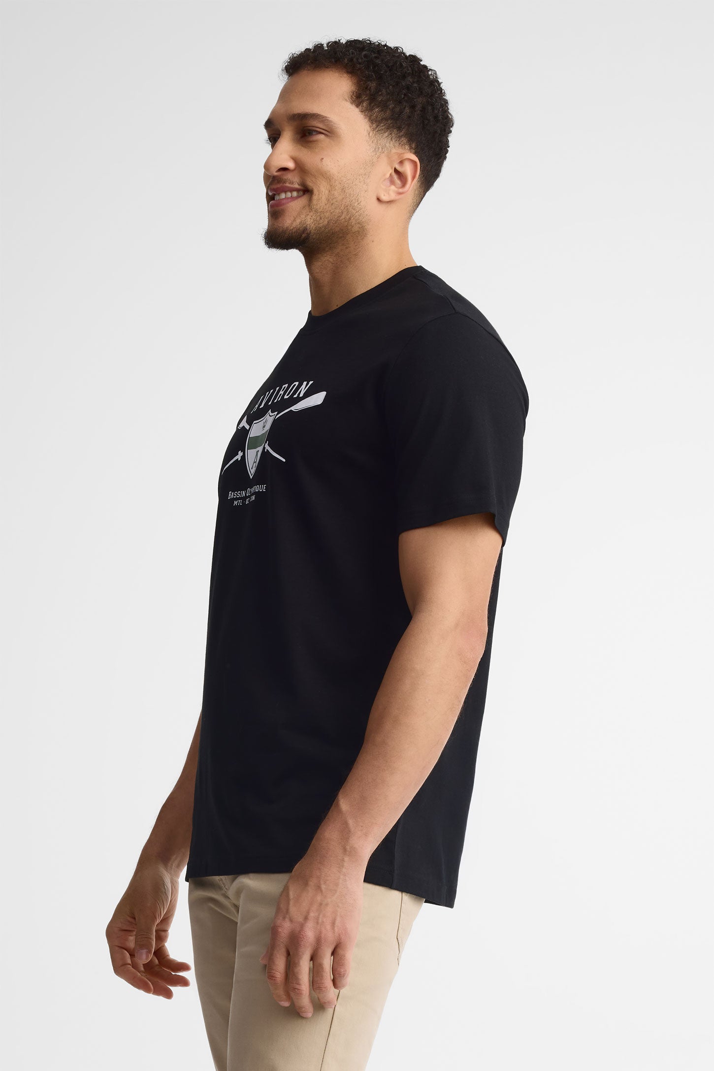 T-shirt col rond imprimé coton, 2/30$ - Homme && NOIR