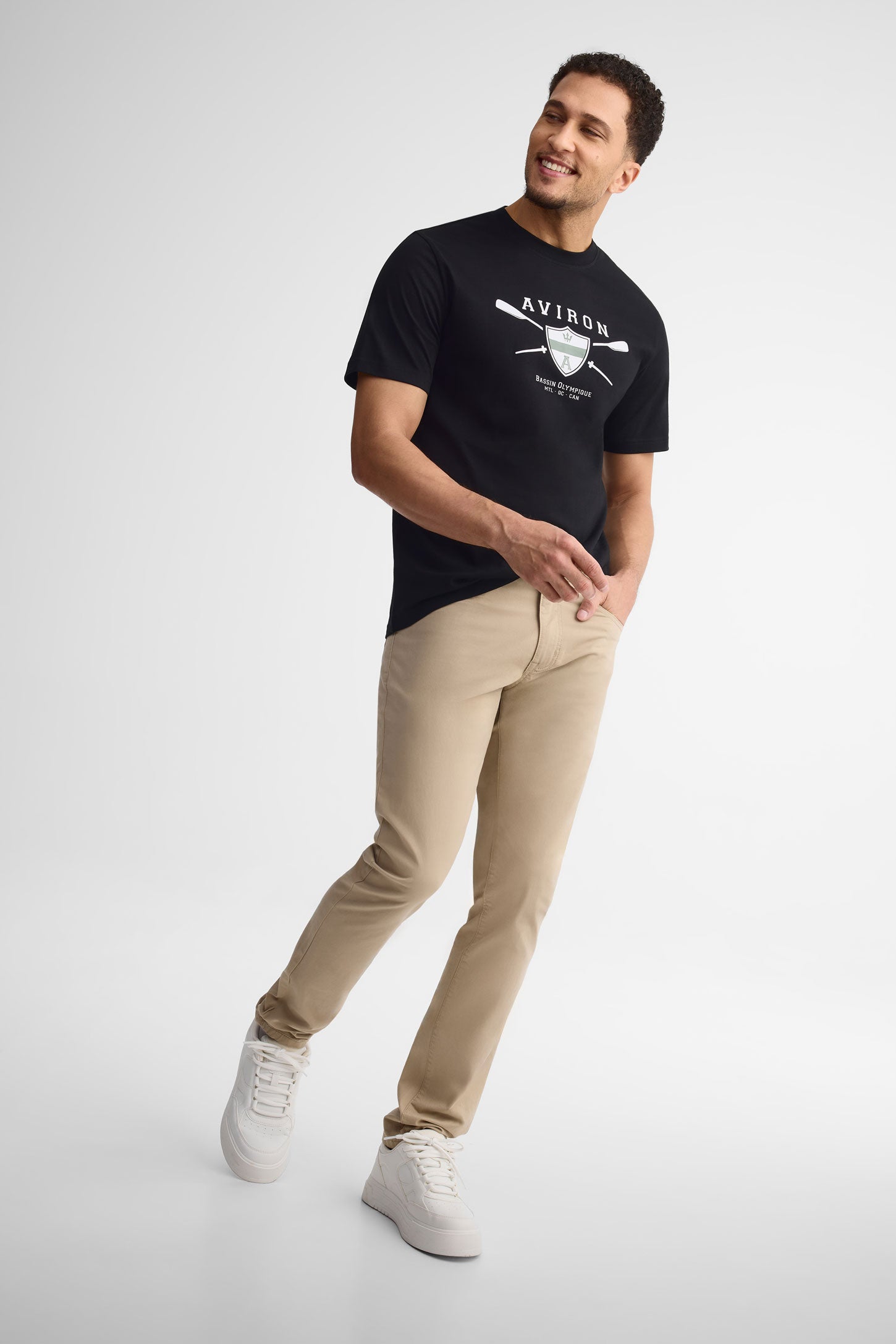 T-shirt col rond imprimé coton, 2/30$ - Homme && NOIR