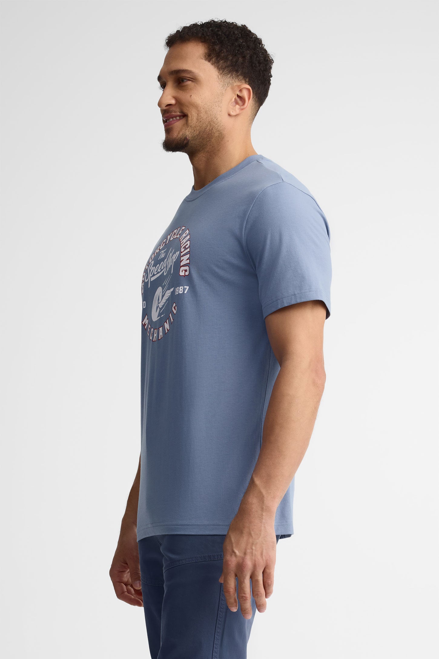T-shirt col rond imprimé coton, 2/30$ - Homme && BLEU