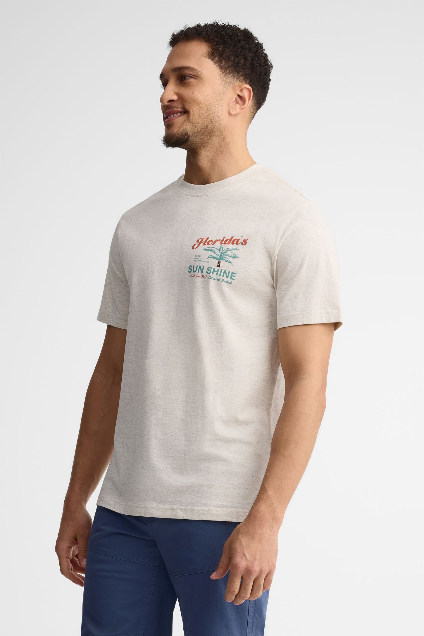 T-shirt col rond coton, 2/30$ - Homme && BEIGE/MULTI