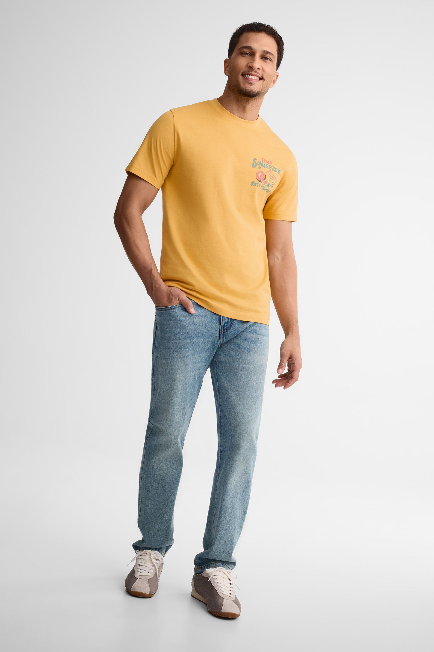 T-shirt col rond coton, 2/30$ - Homme && JAUNE/MULTI