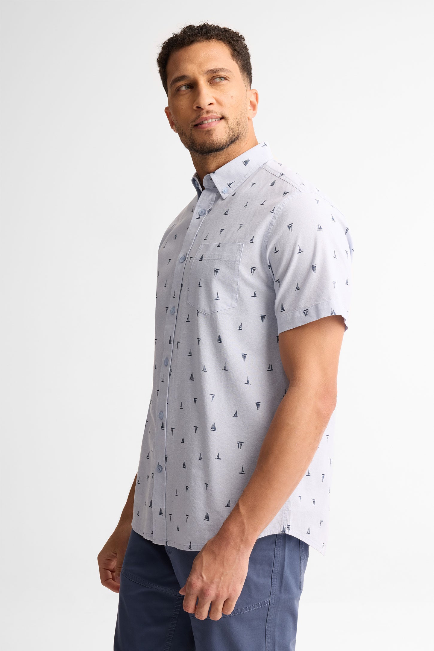 Chemise manches courtes coupe régulière - Homme && BLEU MULTI