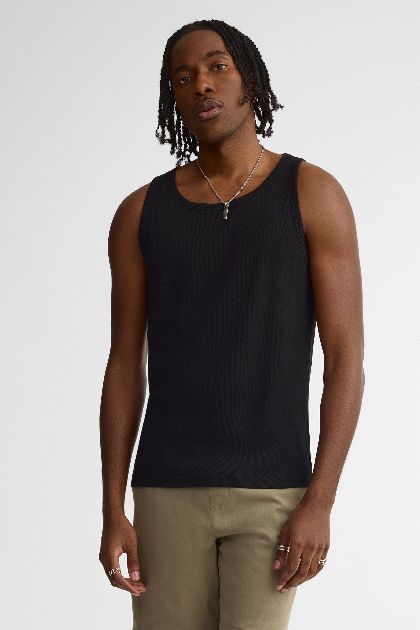 Camisole côtelée coupe ajustée coton - Homme && NOIR