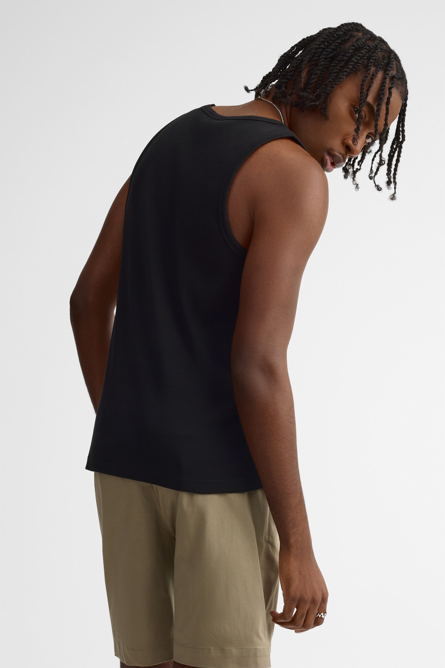 Camisole côtelée coupe ajustée coton - Homme && NOIR