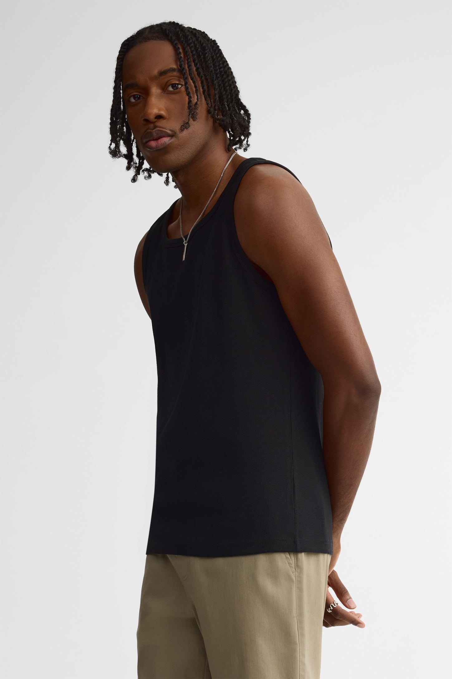 Camisole côtelée coupe ajustée coton - Homme && NOIR