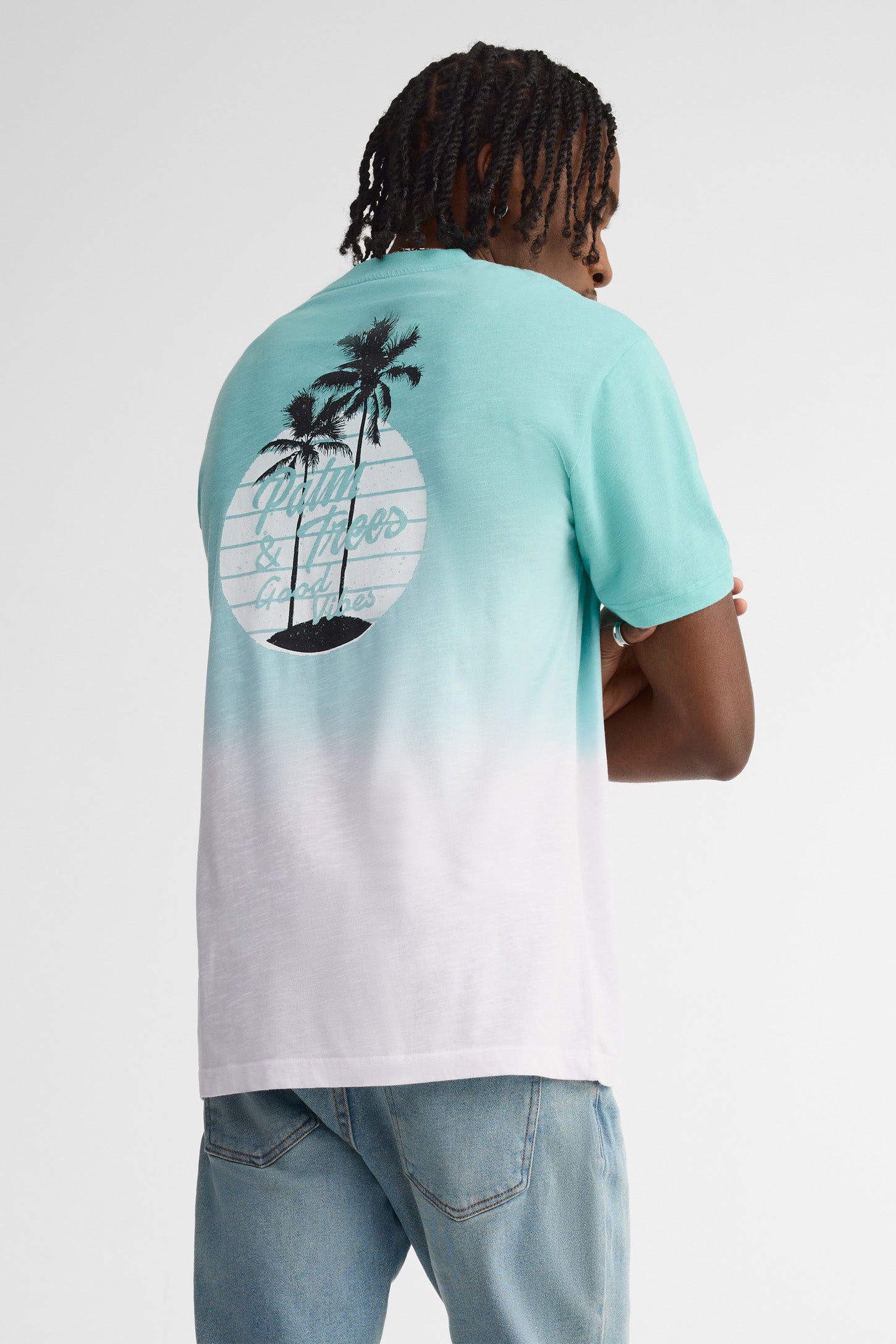 T-shirt col rond imprimé coton - Homme && TURQUOISE/MULTI