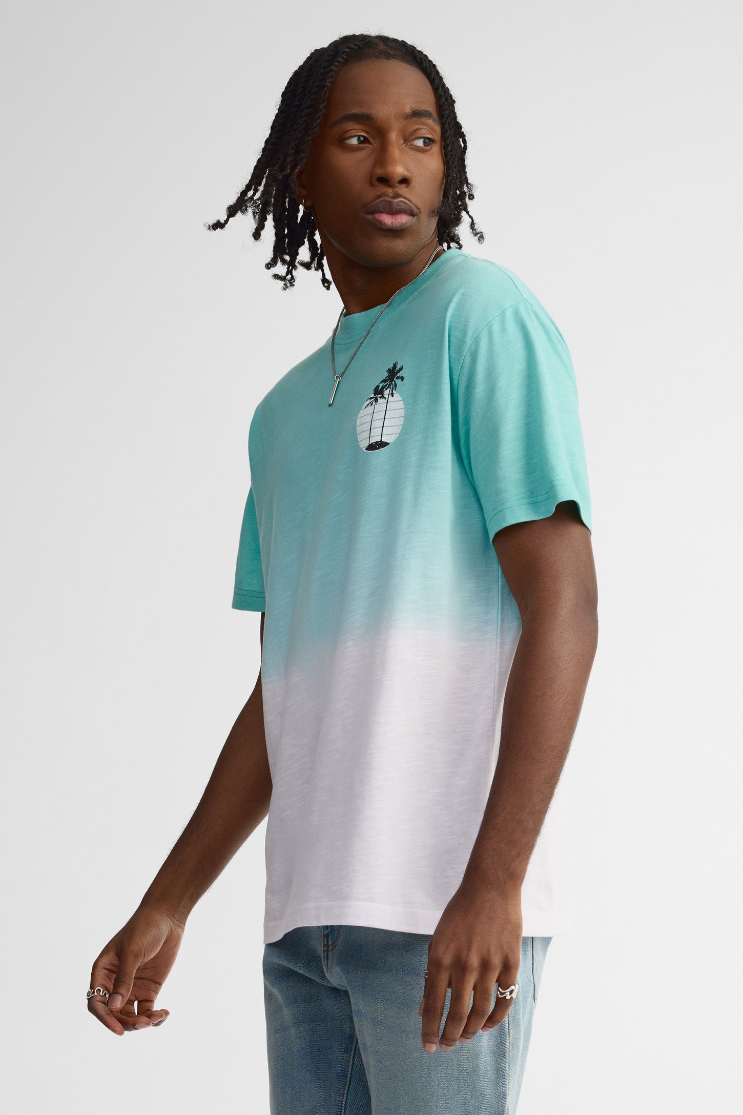 T-shirt col rond imprimé coton - Homme && TURQUOISE/MULTI