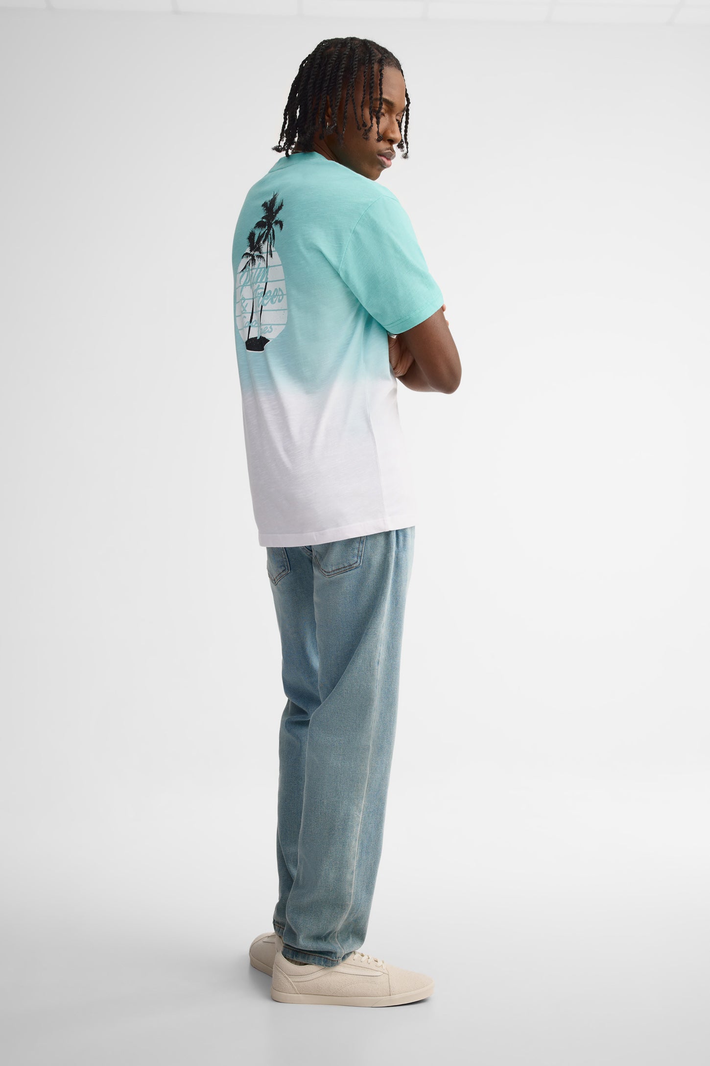 T-shirt col rond imprimé coton - Homme && TURQUOISE/MULTI