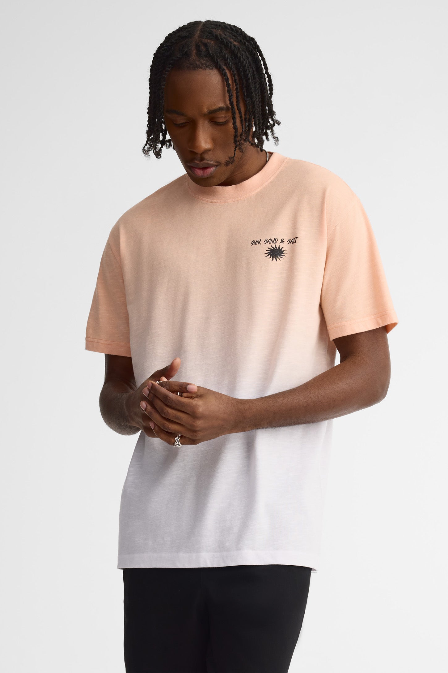 T-shirt col rond imprimé coton - Homme && ORANGE MULTI