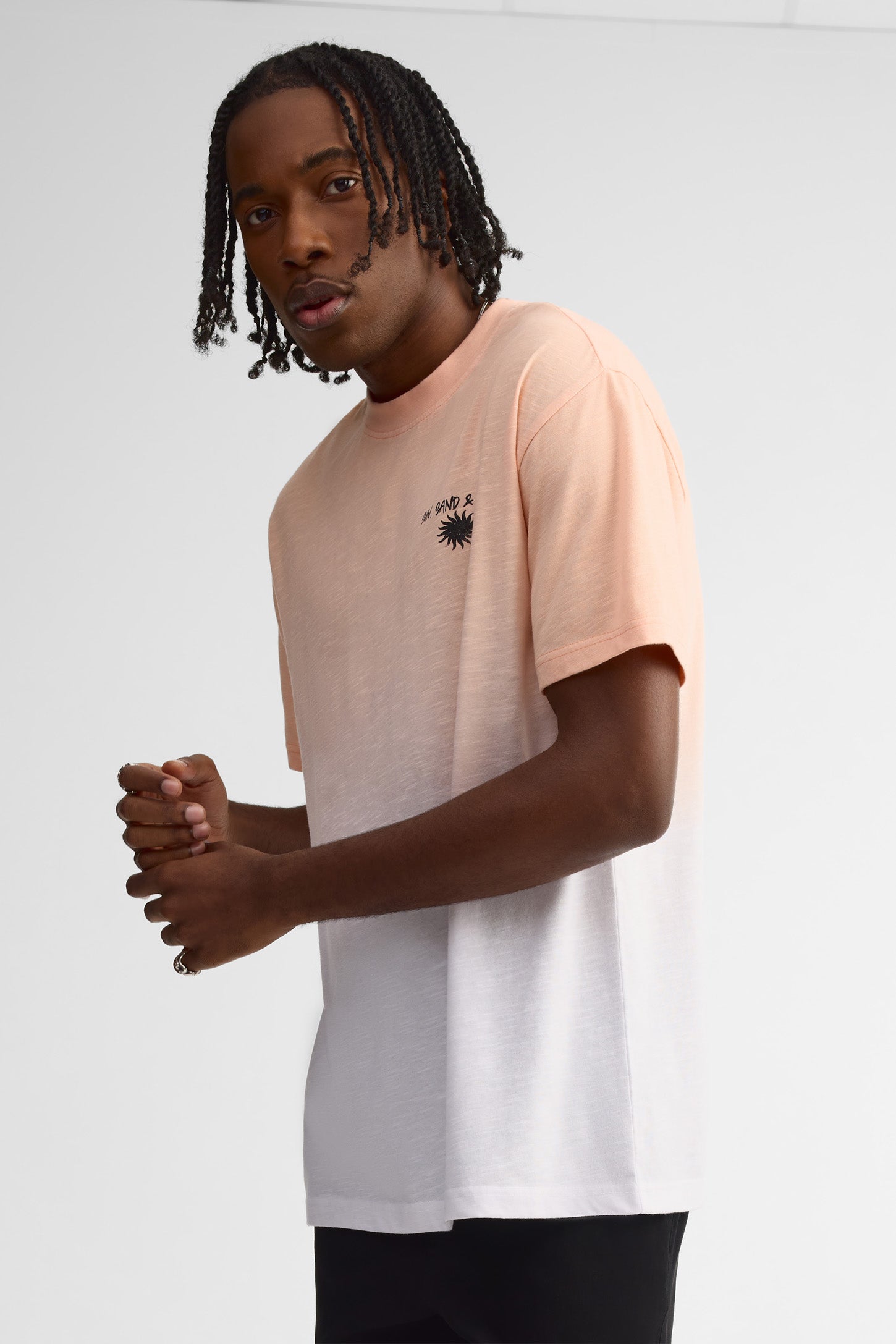 T-shirt col rond imprimé coton - Homme && ORANGE MULTI