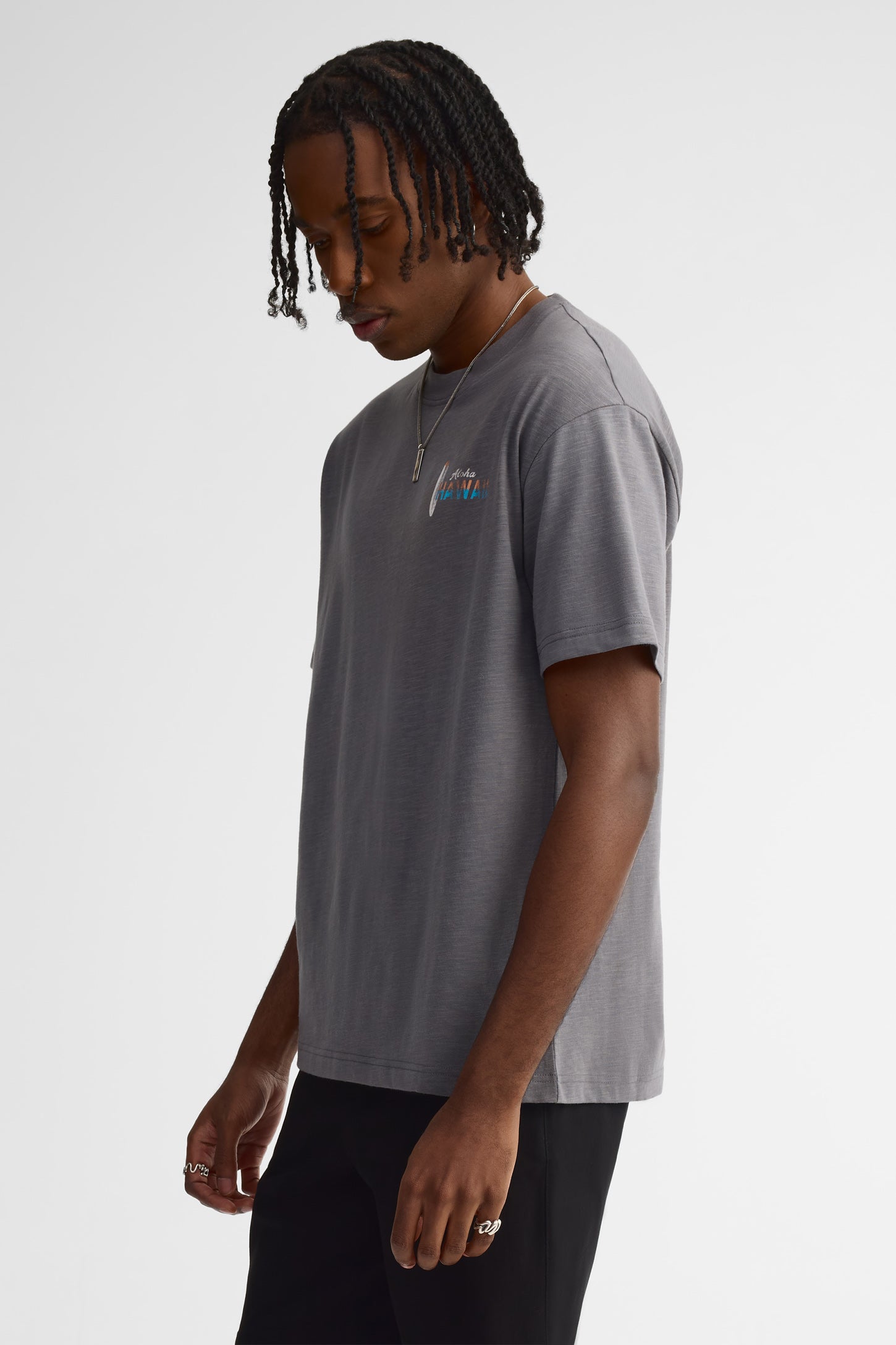 T-shirt col rond imprimé coton - Homme && GRIS MULTI