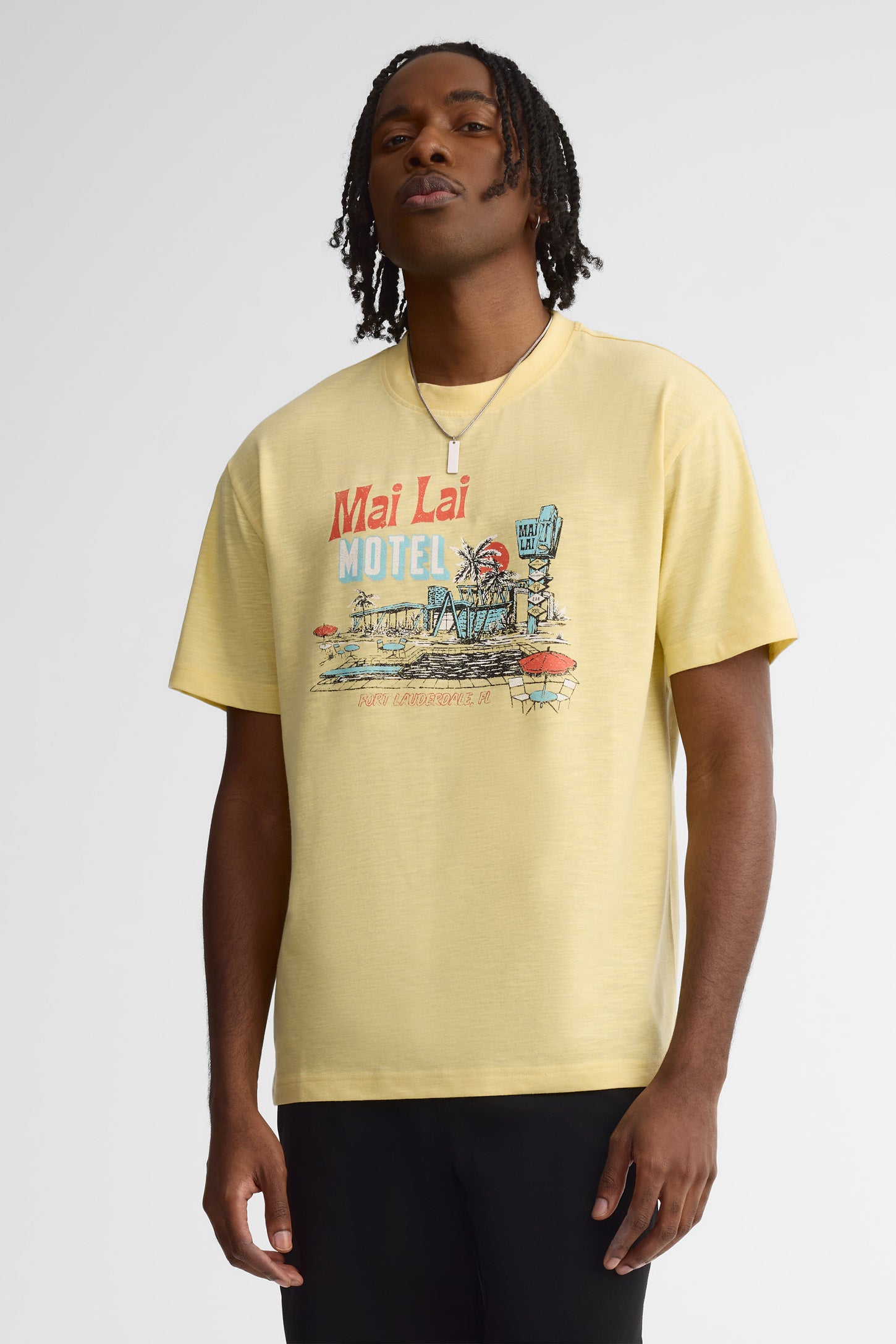 T-shirt col rond imprimé coton - Homme && JAUNE/MULTI