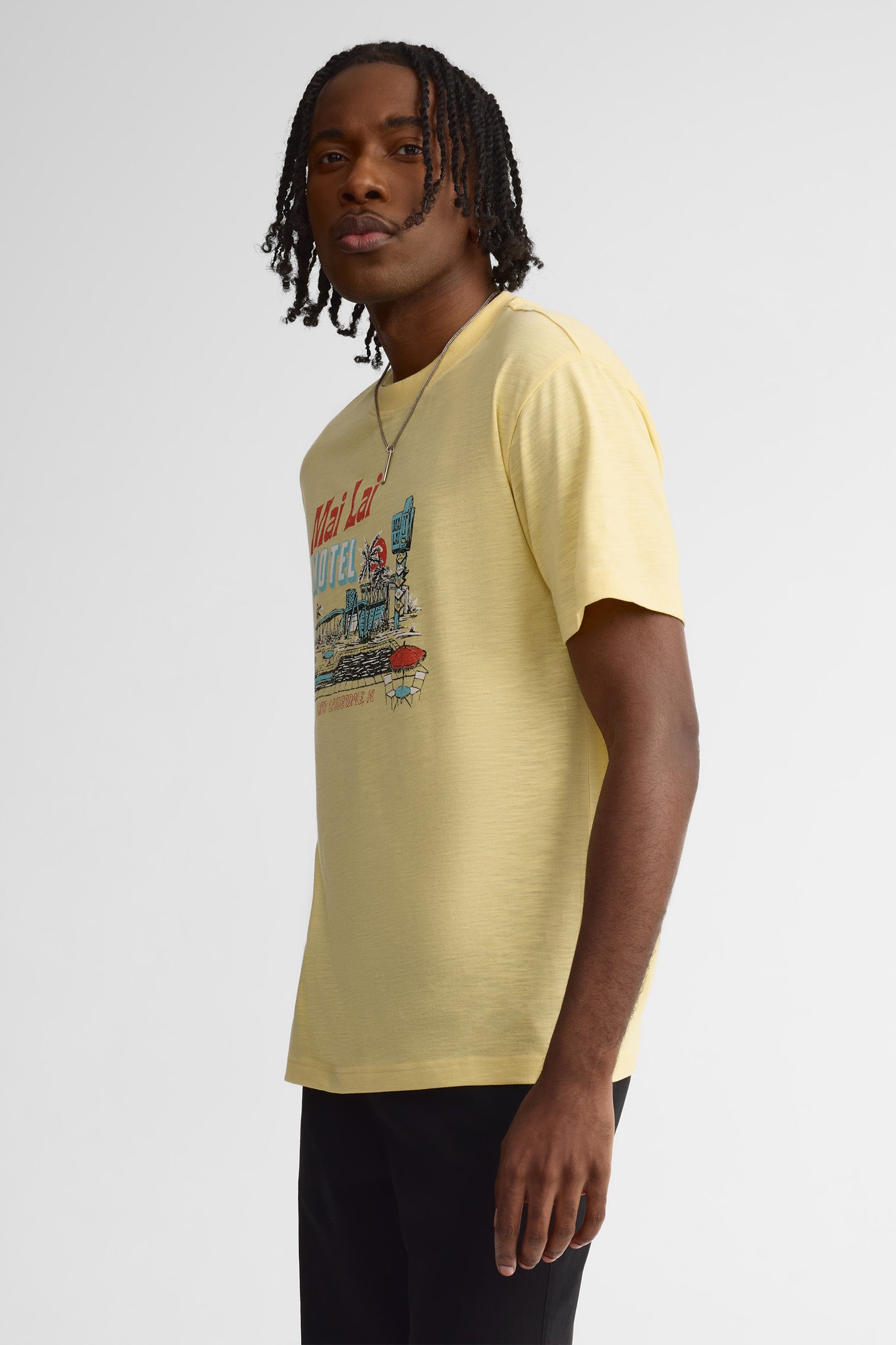 T-shirt col rond imprimé coton - Homme && JAUNE/MULTI