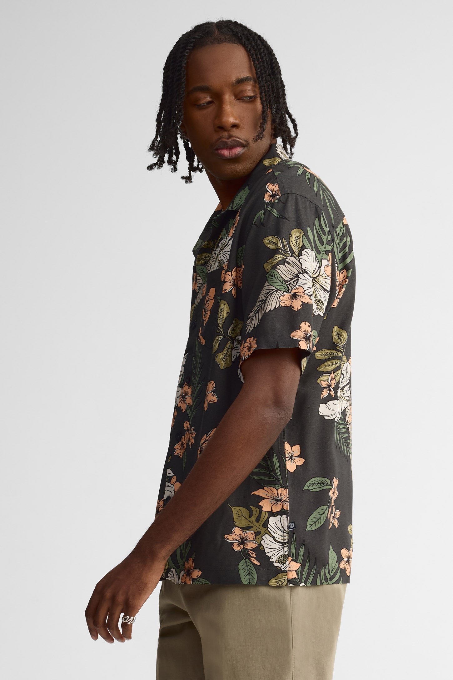 Chemise manches courtes coupe ample challis - Homme && NOIR/MULTI