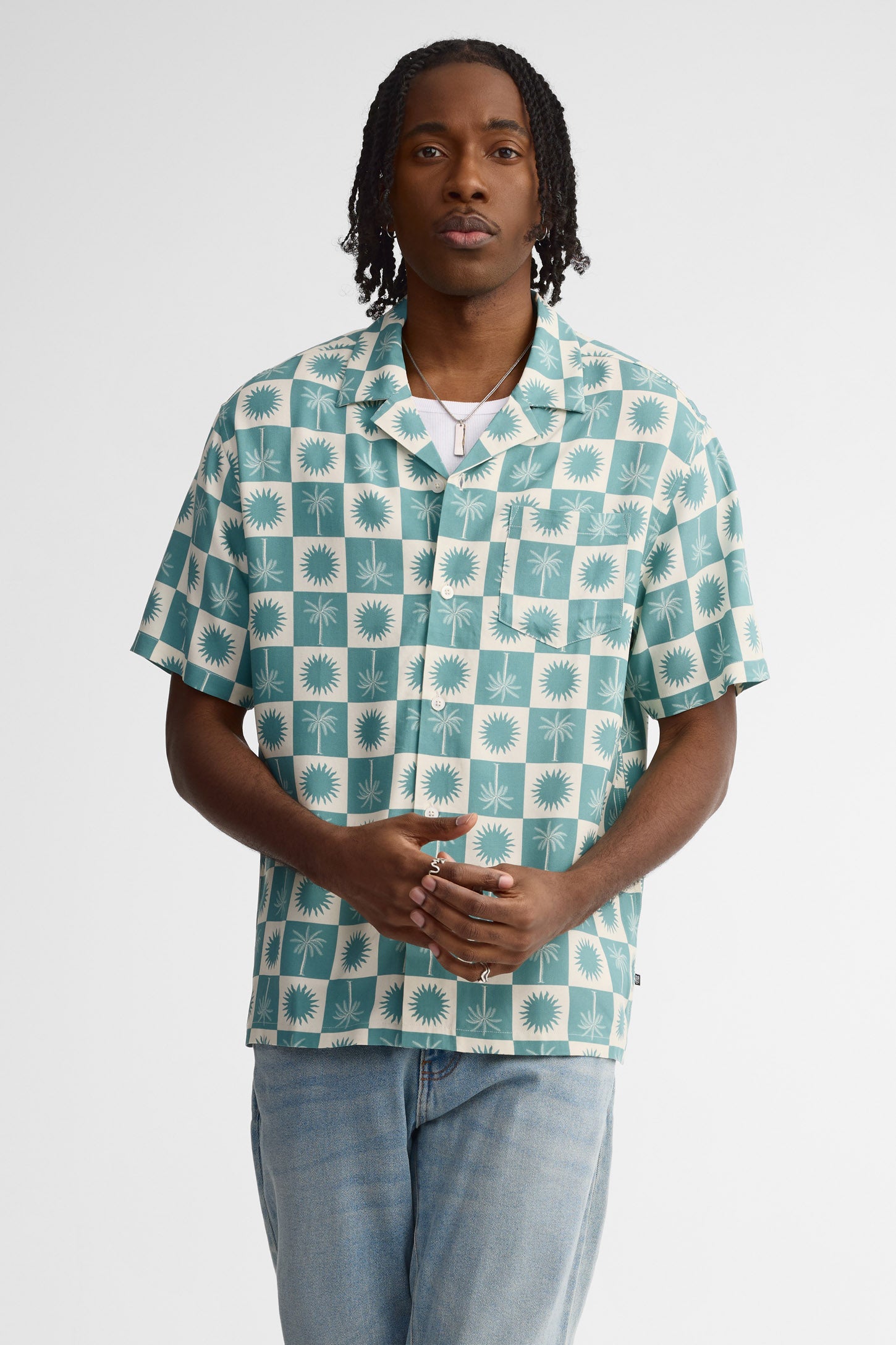 Chemise manches courtes coupe ample challis - Homme && TURQUOISE/MULTI