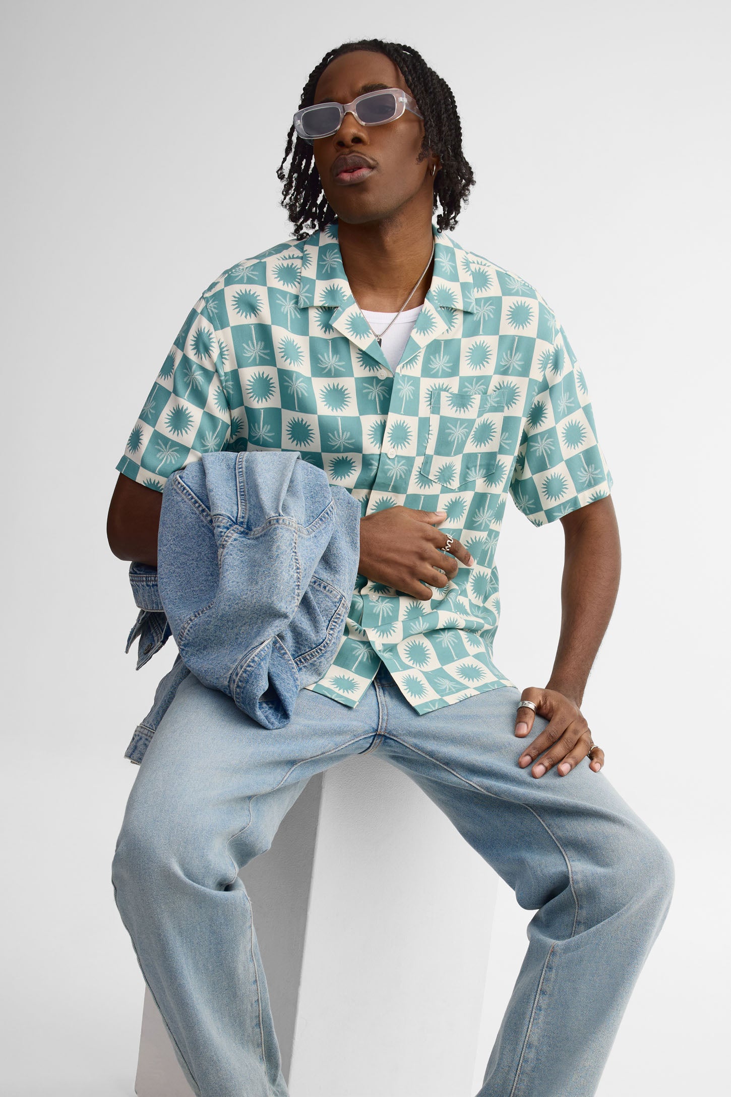 Chemise manches courtes coupe ample challis - Homme && TURQUOISE/MULTI