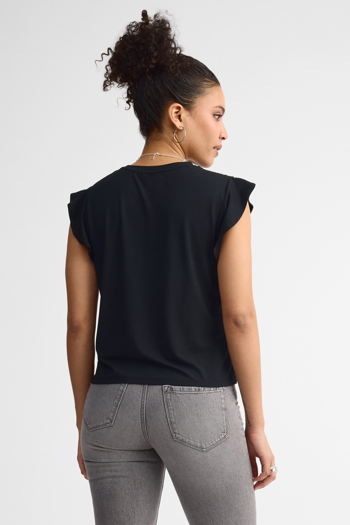 T-shirt manches courtes flottantes bambou - Femme && NOIR
