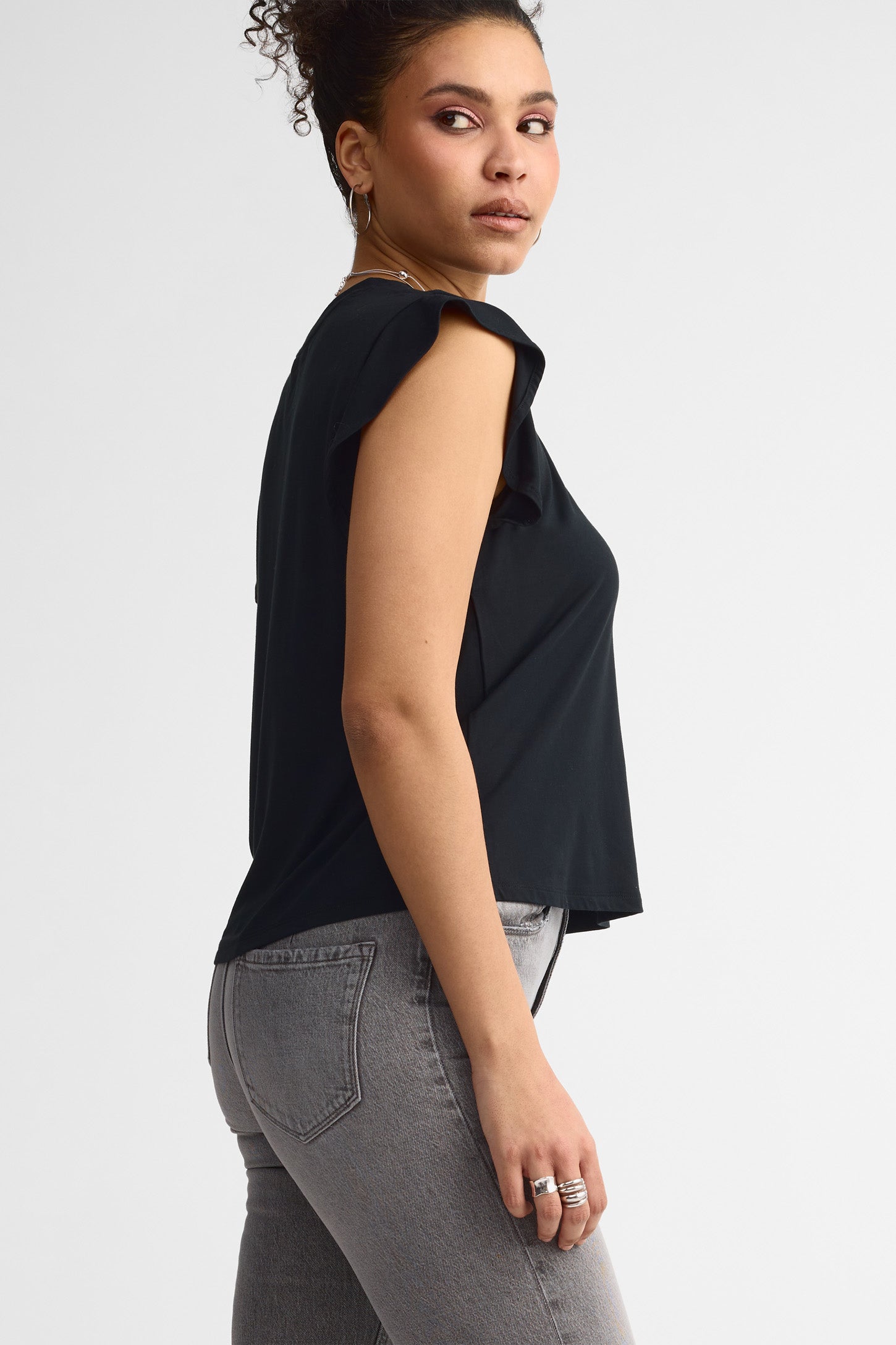 T-shirt manches courtes flottantes bambou - Femme && NOIR