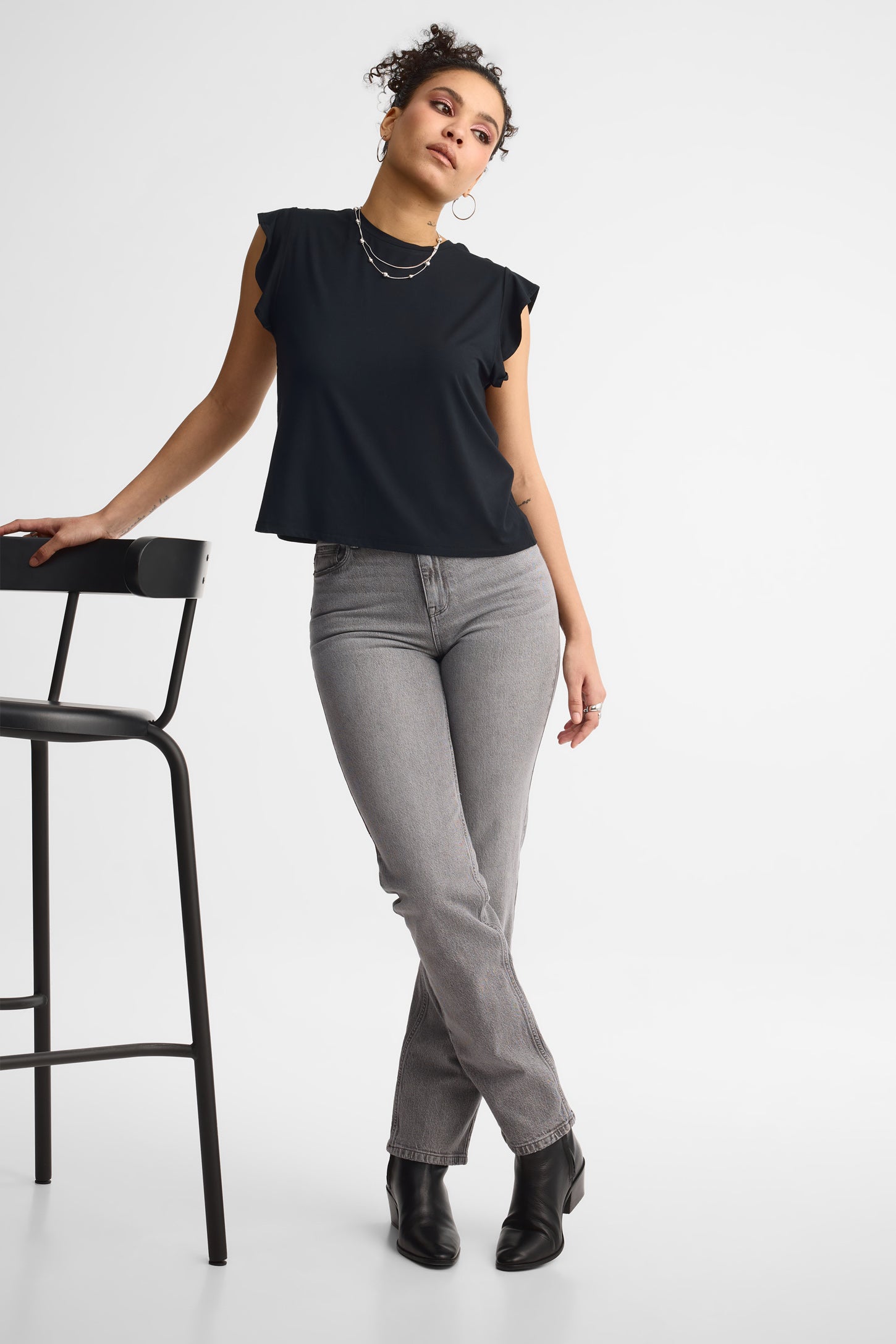 T-shirt manches courtes flottantes bambou - Femme && NOIR