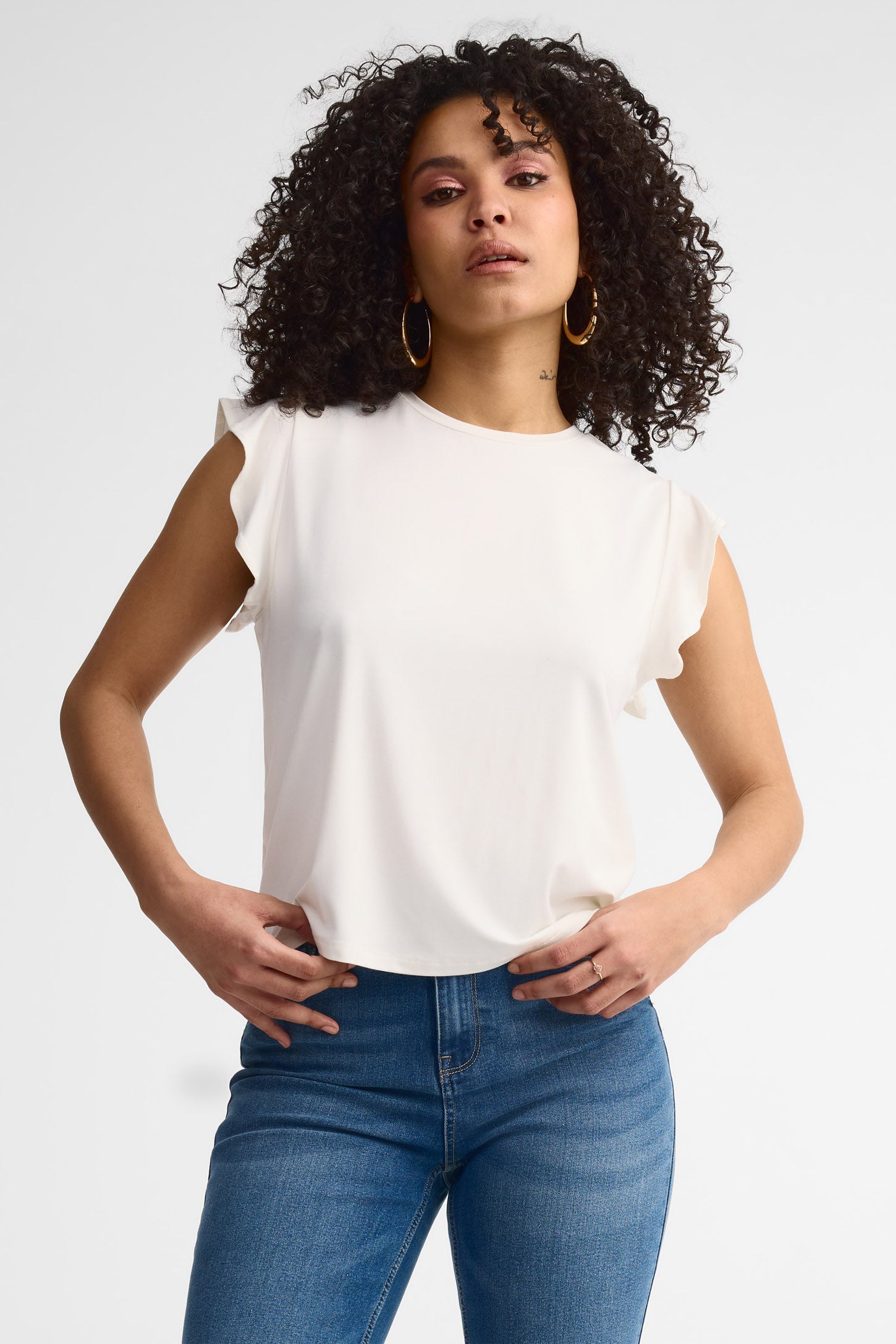T-shirt manches courtes flottantes bambou - Femme && BLANC