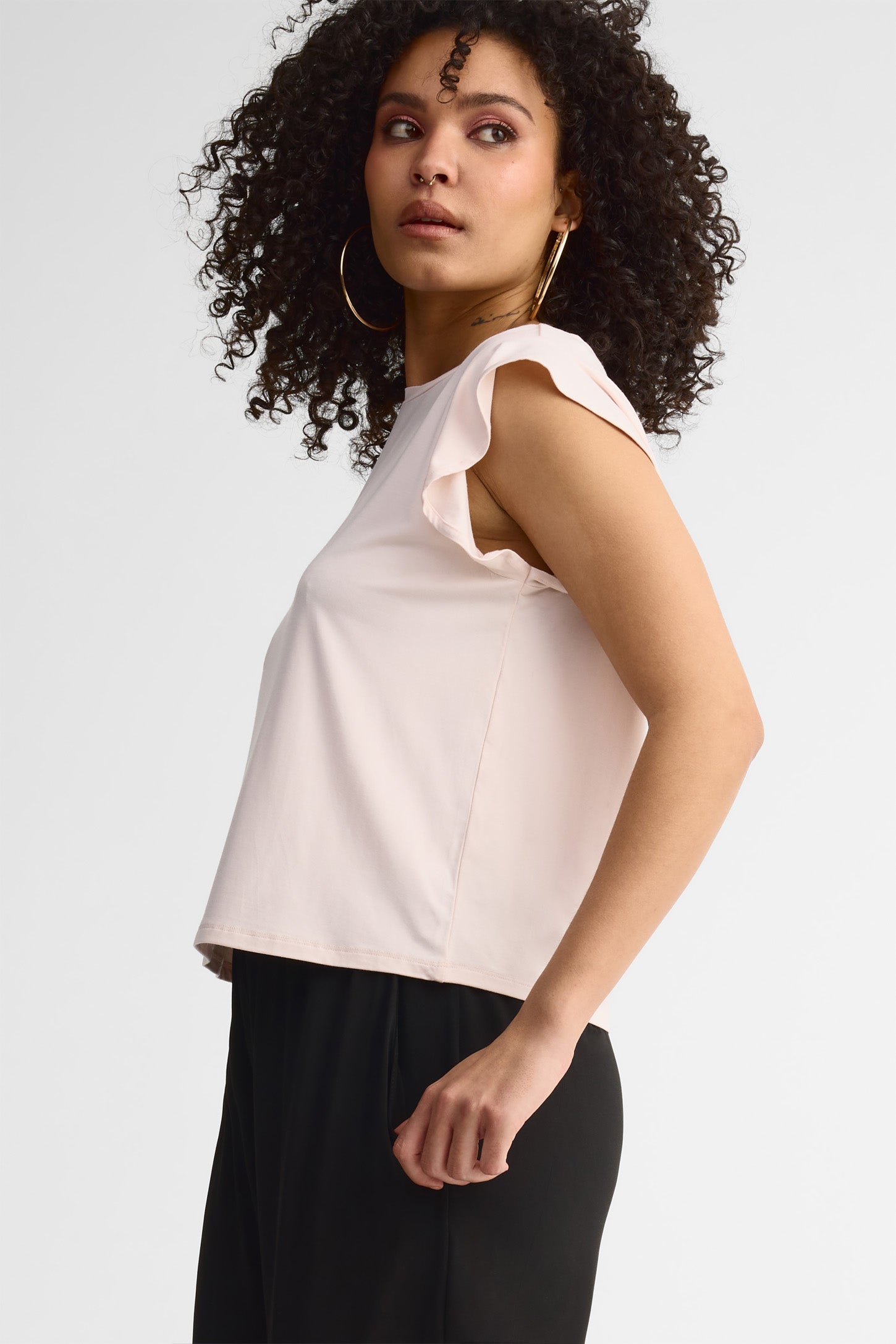 T-shirt manches courtes flottantes bambou - Femme && ROSE PALE