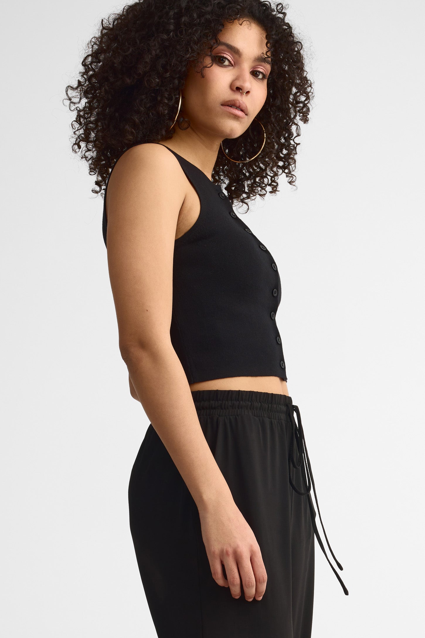 Camisole en tricot à boutons - Femme && NOIR
