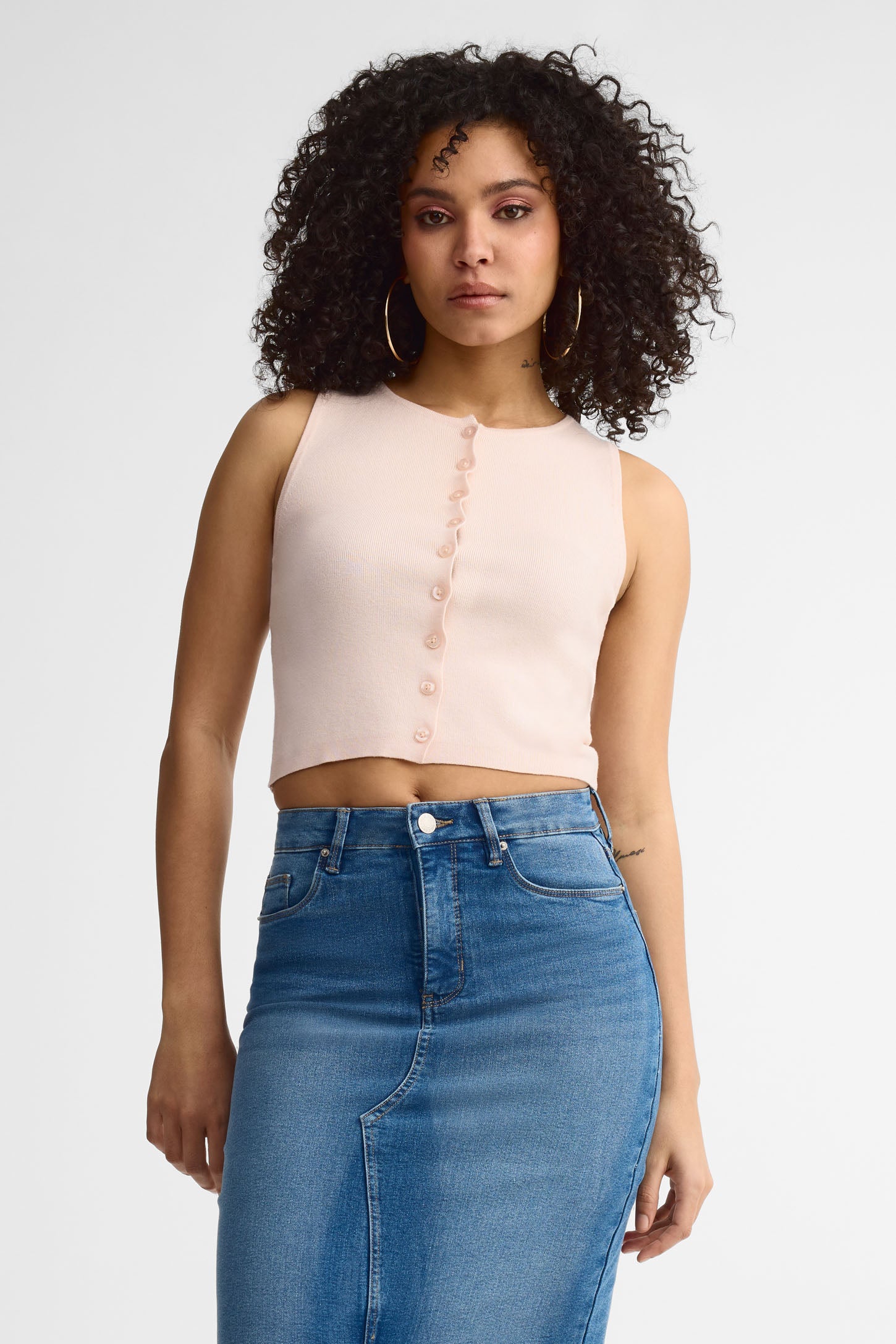 Camisole en tricot à boutons - Femme && ROSE PALE