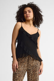 Camisole à volants en crêpe chiffon – Femme && NOIR