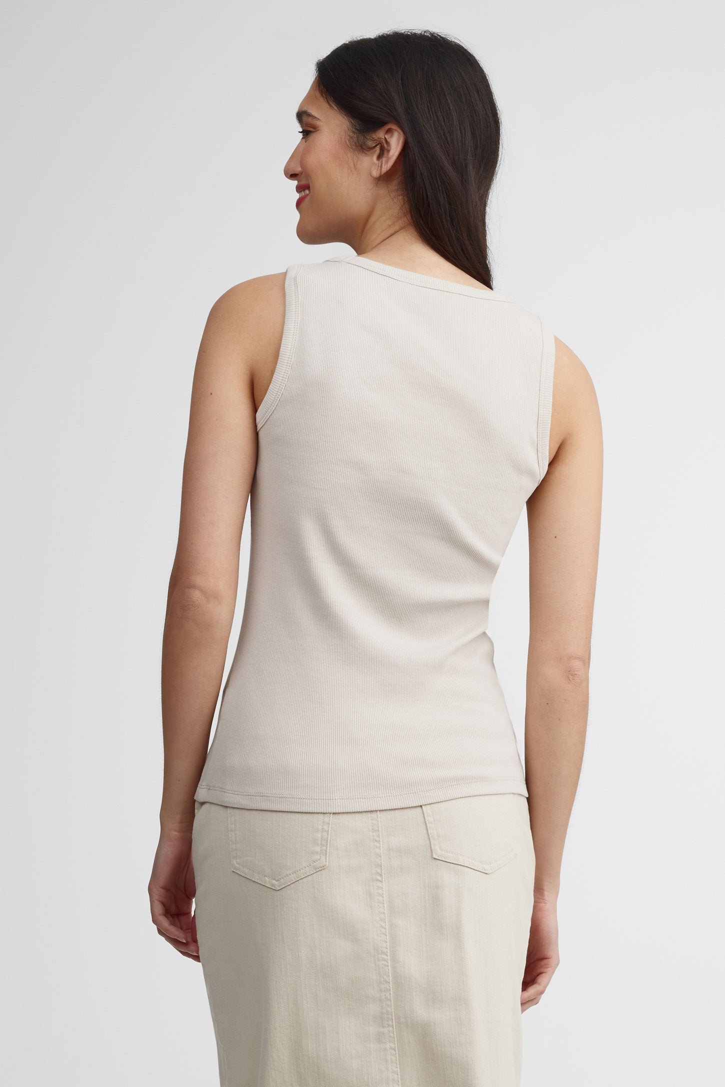 Camisole côtelée col dégagé - Femme && TAUPE