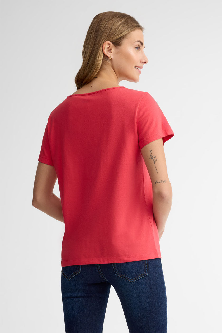 T-shirt col rond coupe ample coton - Femme && ROUGE