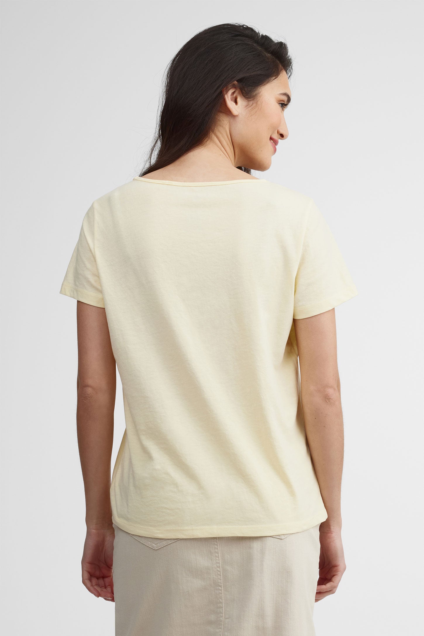 T-shirt col rond coupe ample coton - Femme && JAUNE
