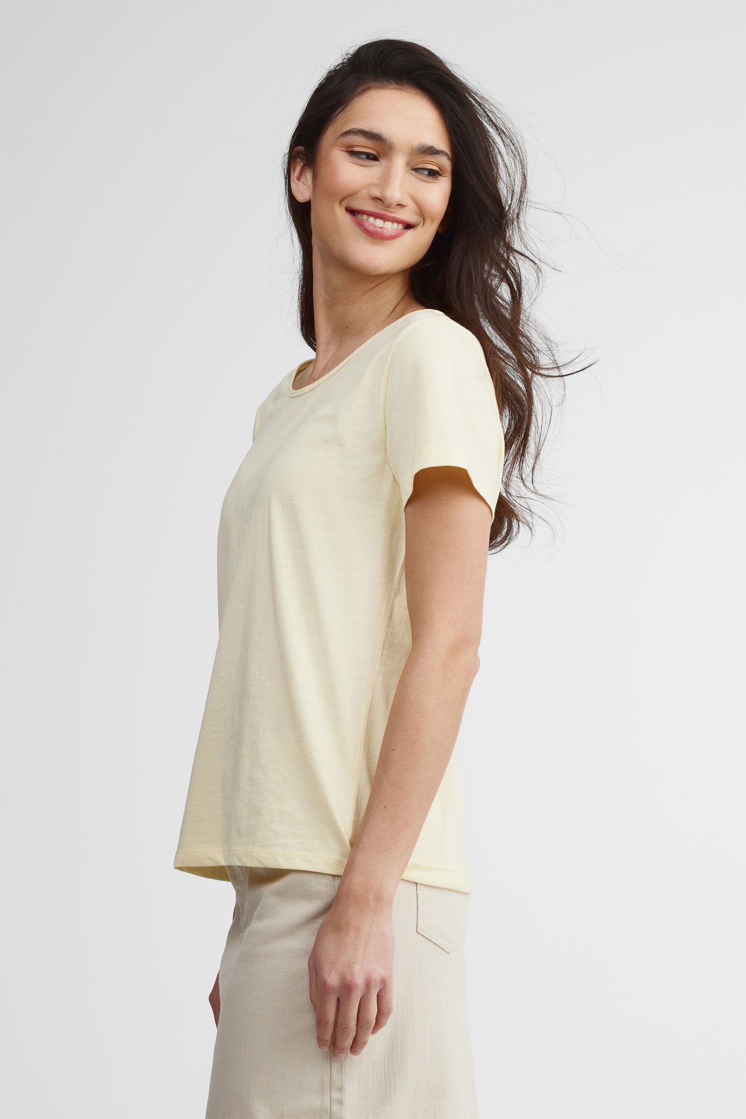 T-shirt col rond coupe ample coton - Femme && JAUNE