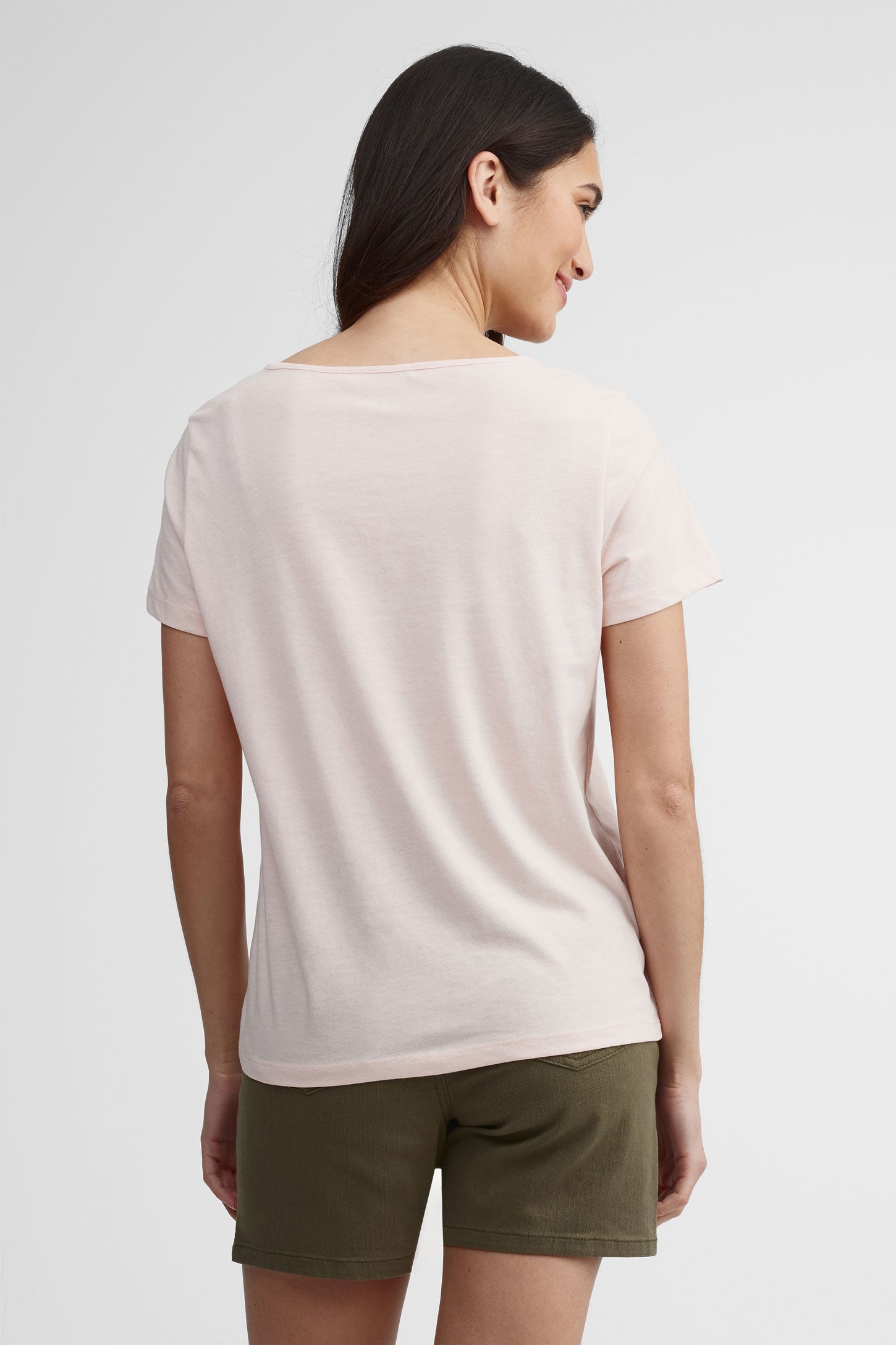 T-shirt col rond coupe ample coton - Femme && ROSE PALE