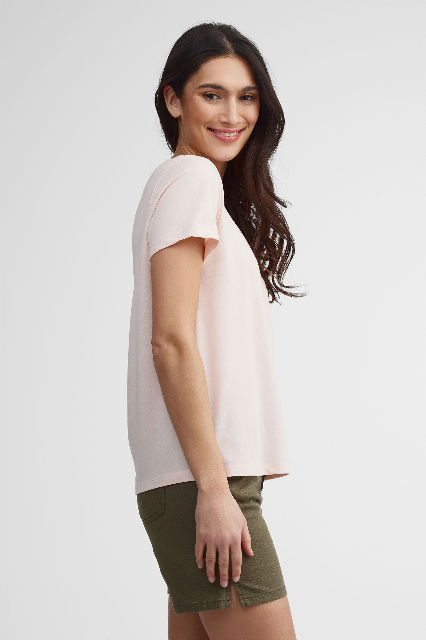 T-shirt col rond coupe ample coton - Femme && ROSE PALE