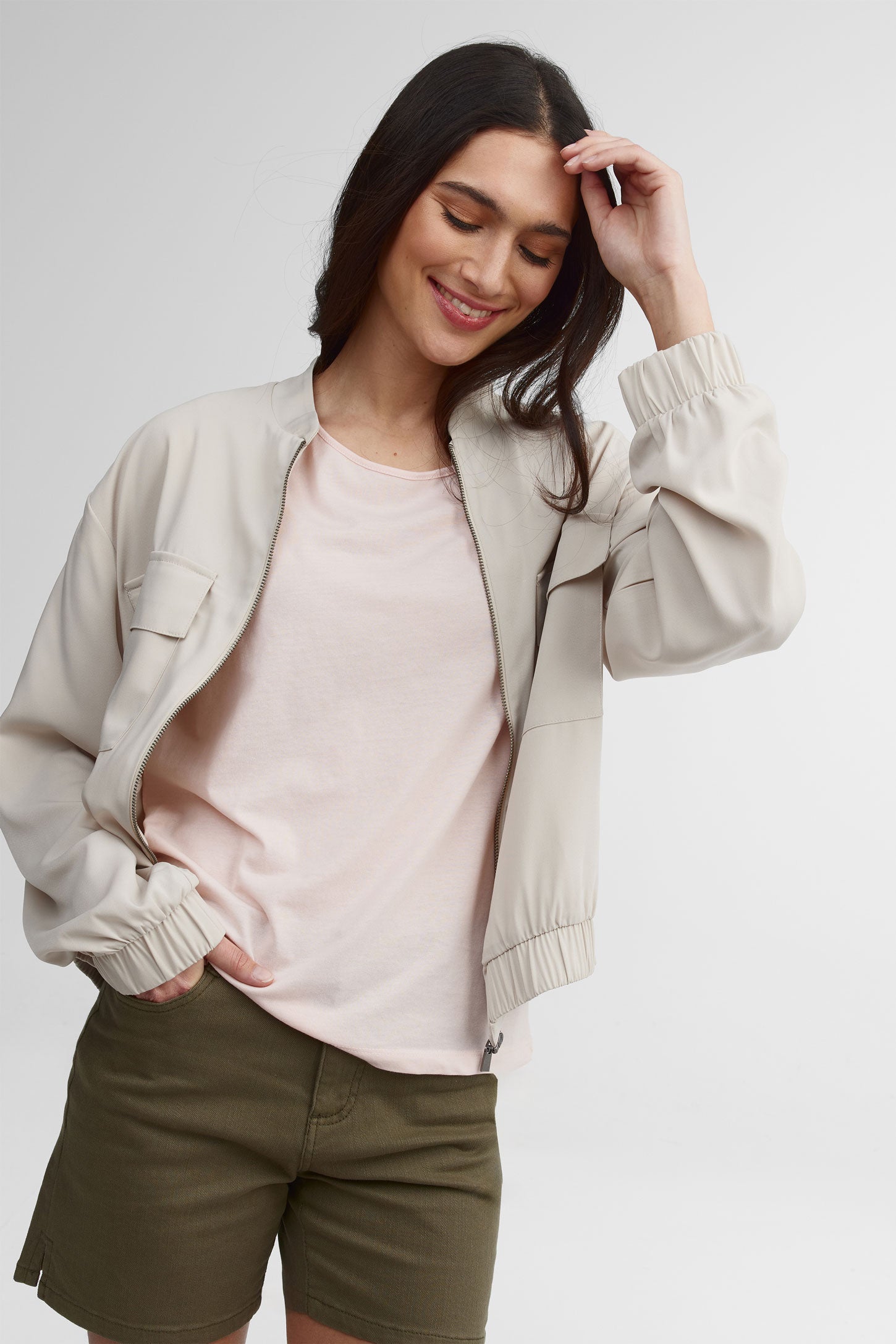 T-shirt col rond coupe ample coton - Femme && ROSE PALE