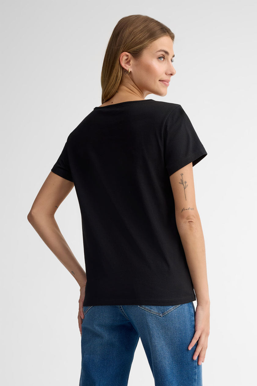 T-shirt col rond coupe ample coton - Femme && NOIR