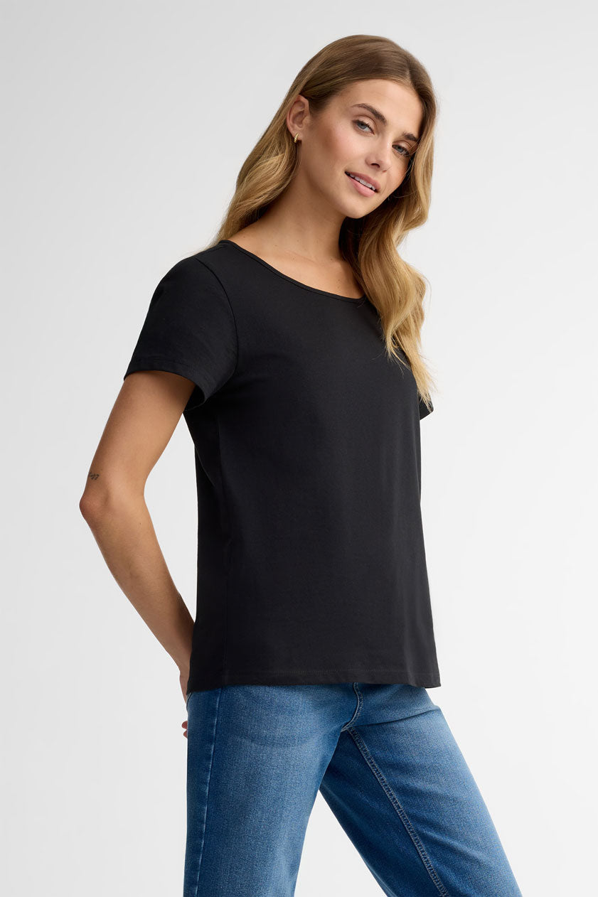 T-shirt col rond coupe ample coton - Femme && NOIR