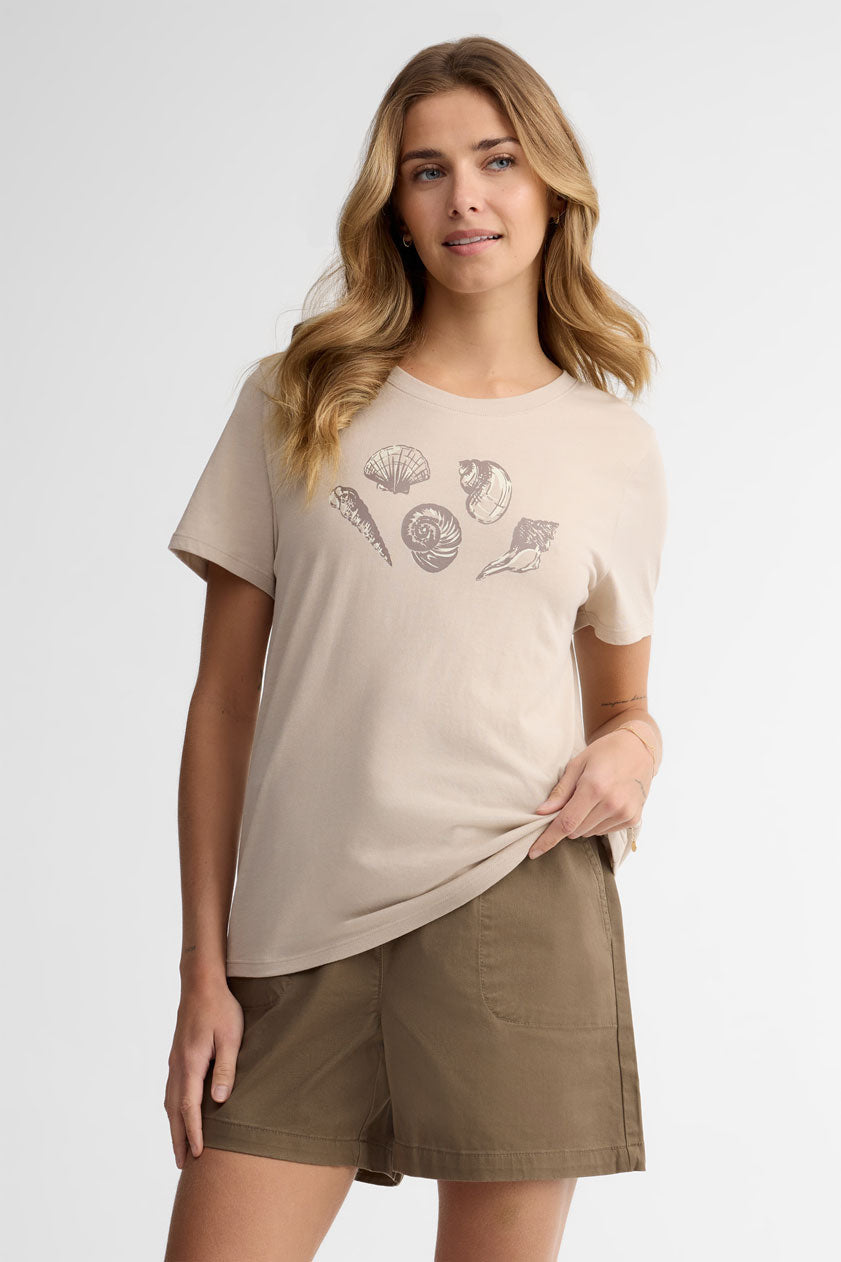 T-shirt col rond coton, 2/30$ - Femme && BEIGE